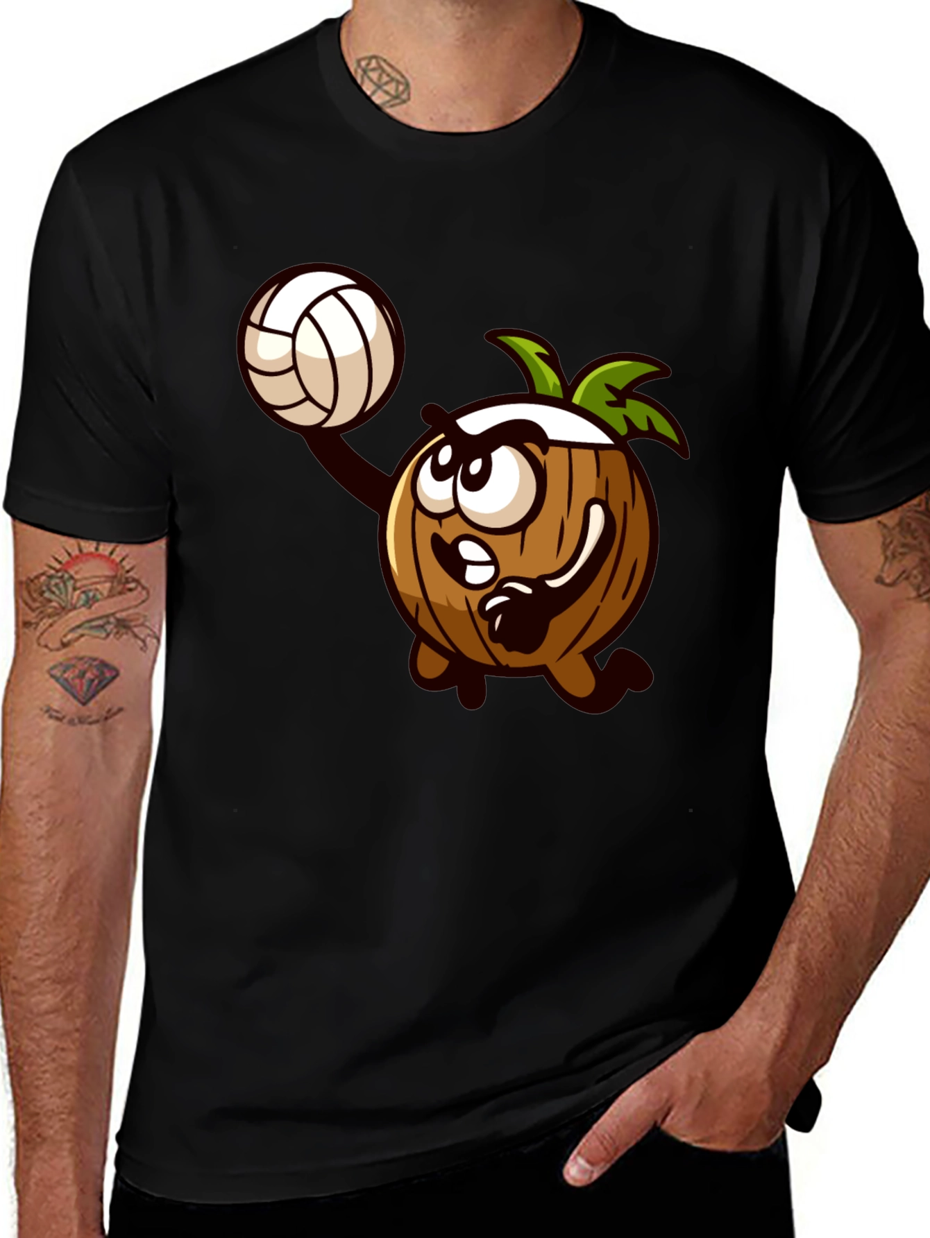 Variant 9 of Coconut Volleyball Cartoon Black T-Shirt