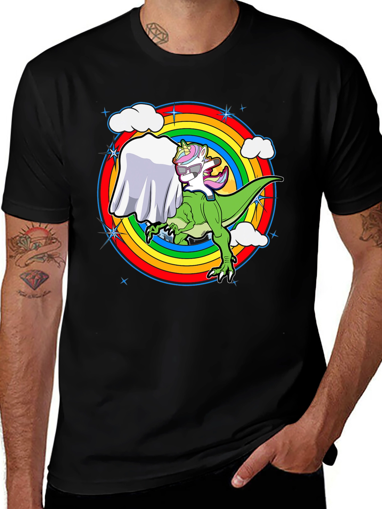 Variant 9 of Unicorn Riding T-Rex Ghost Rainbow Men's T-Shirt