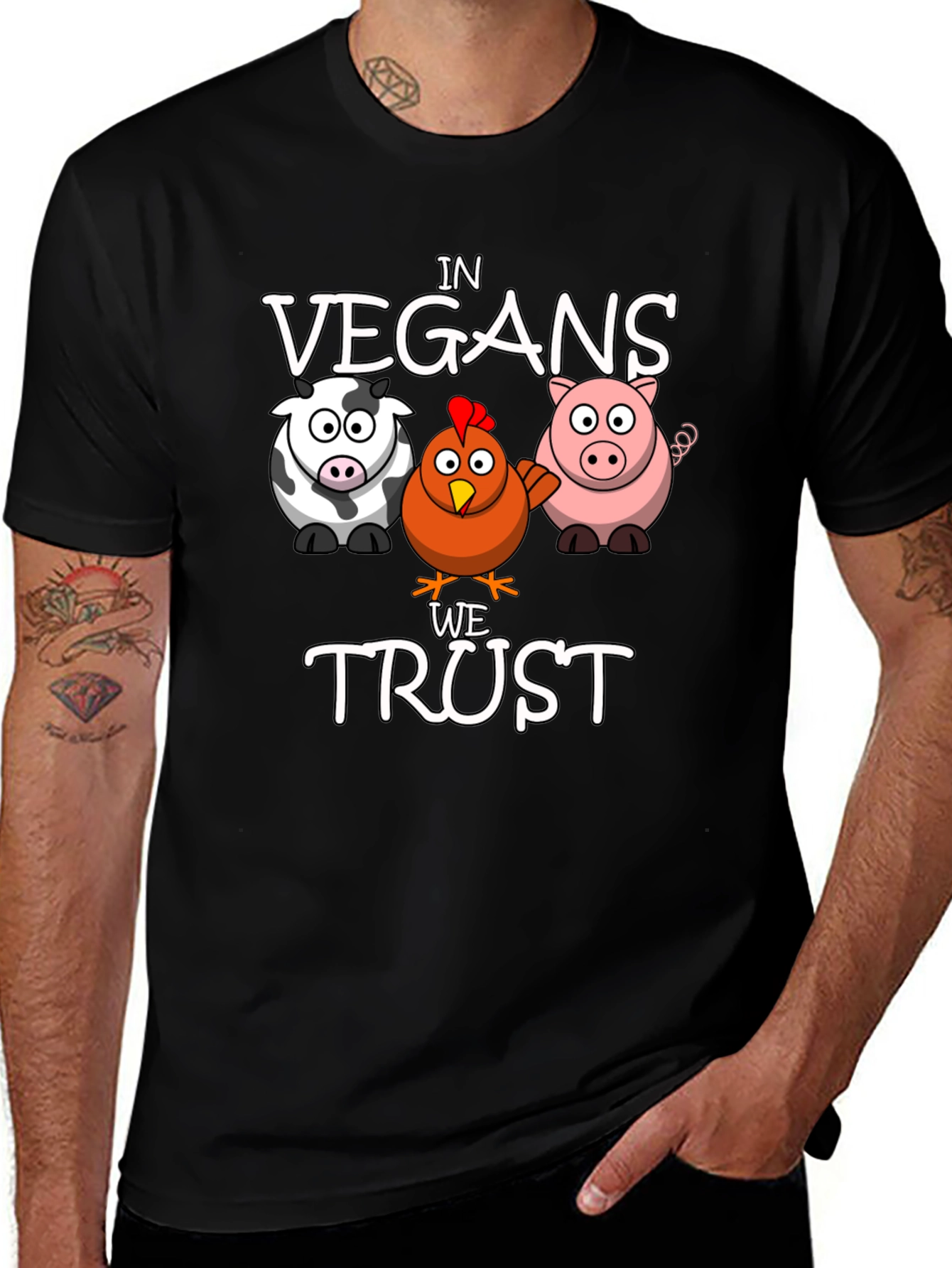 Variant 24 of Vegans We Trust T-Shirt - Cute Animal Cartoon Design