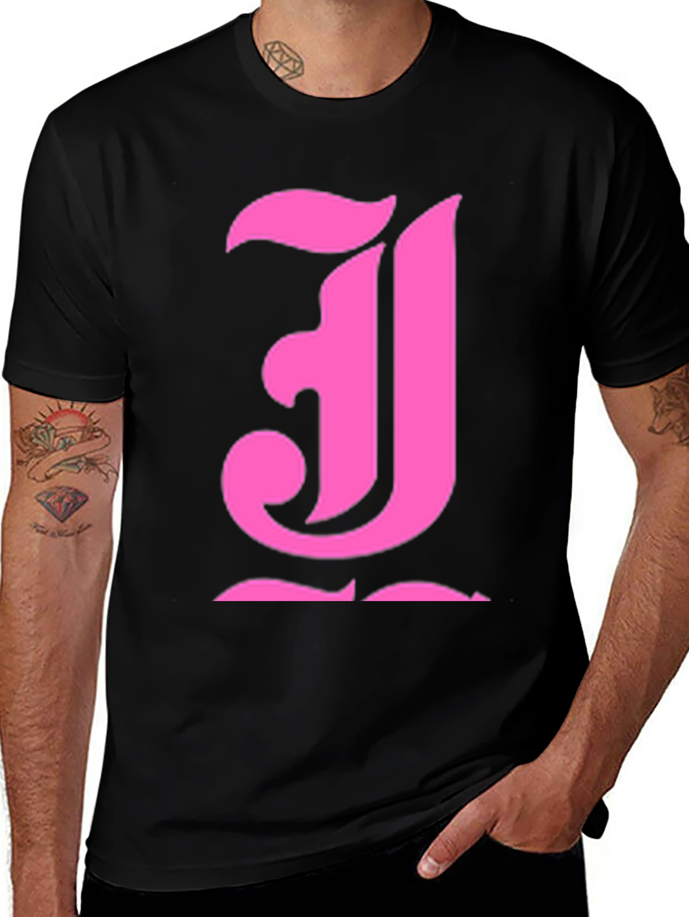 Pink Initial "J" Black T-Shirt