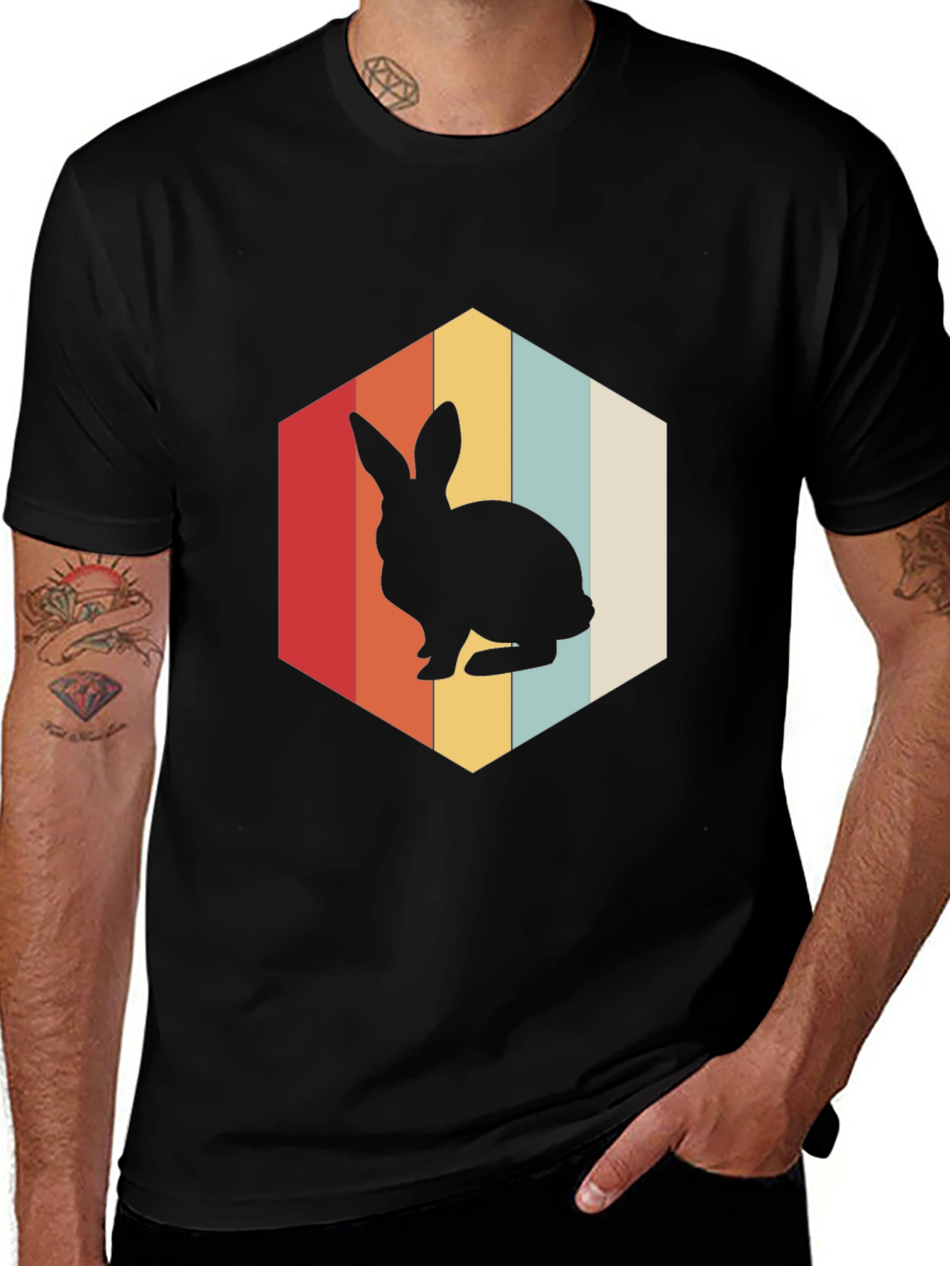 Variant 21 of Retro Rabbit Graphic Tee - Black Cotton Blend