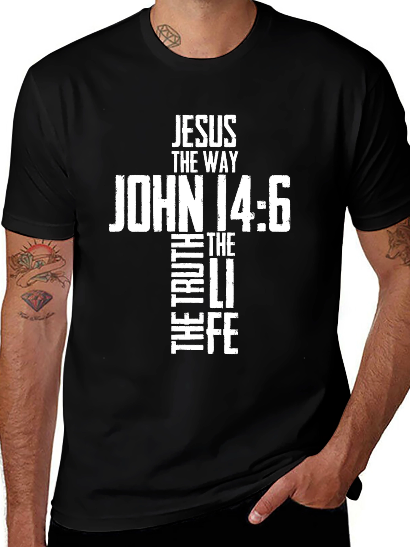 Jesus John 14:6 Cross Graphic T-Shirt - Black