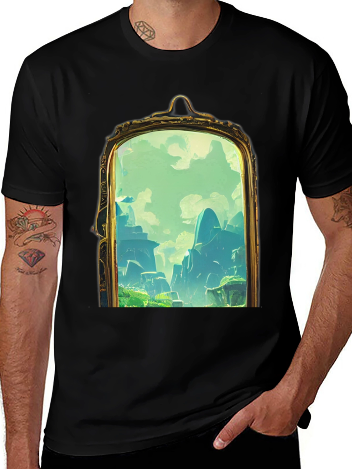Variant 12 of Black T-Shirt with Framed Landscape Design
