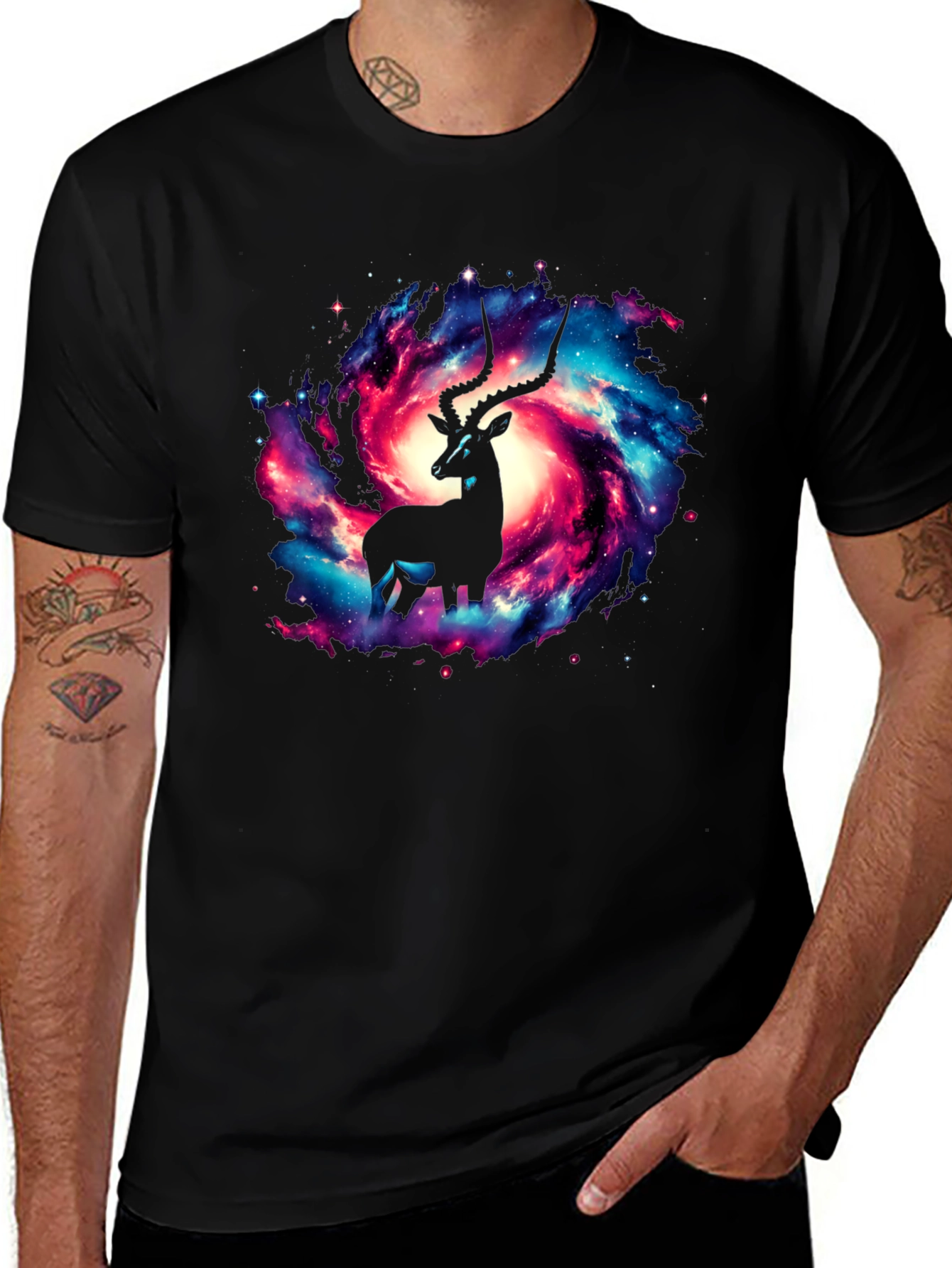 Variant 18 of Galaxy Antelope Graphic Tee - Stylish Cosmic Design