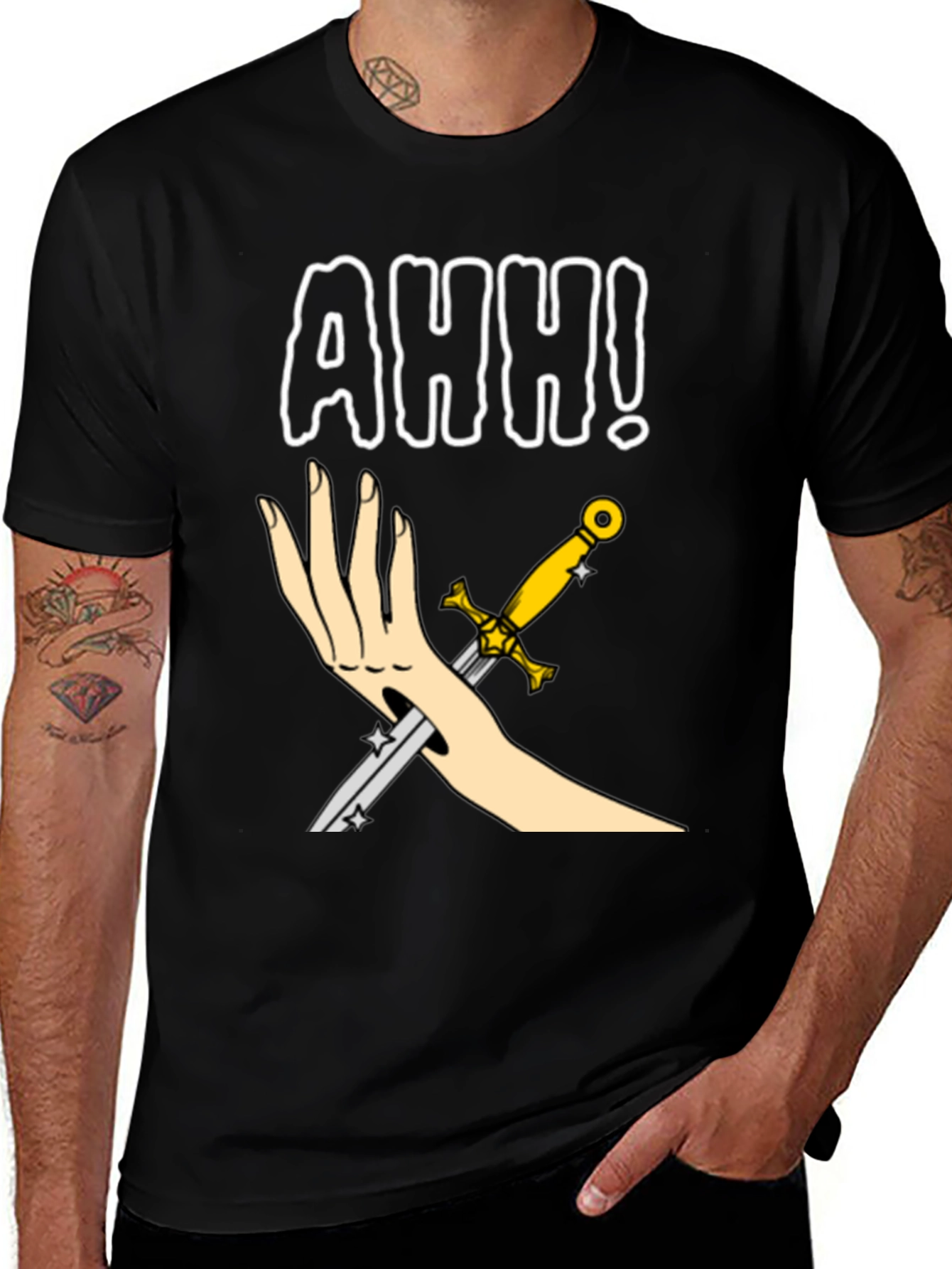 Variant 11 of AHH! Dagger Through Hand Graphic Tee