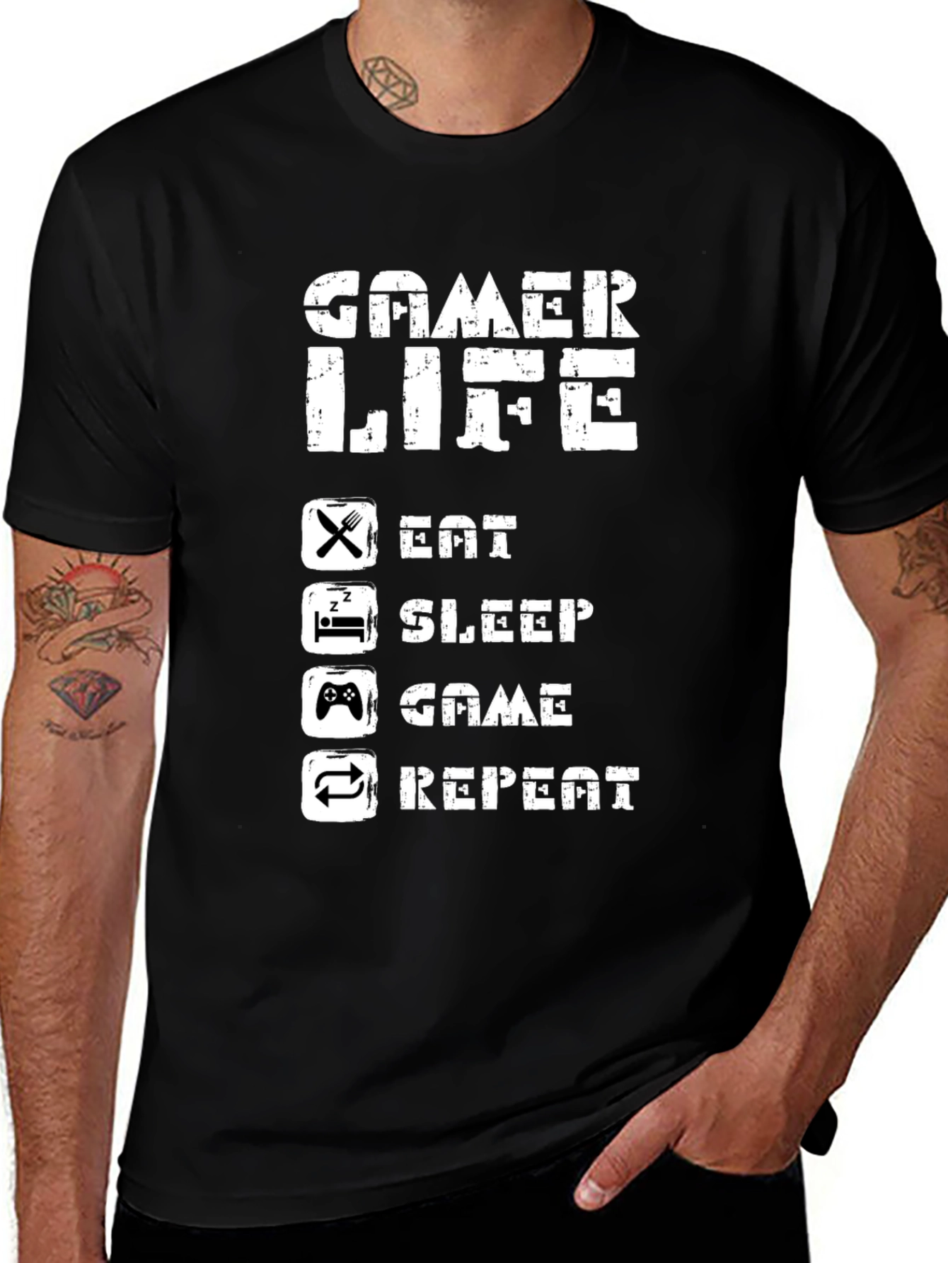 Variant 11 of Gamer Life Graphic Tee - Eat, Sleep, Game, Repeat
