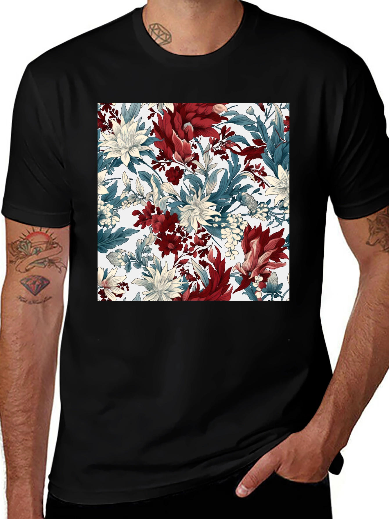 Variant 9 of Floral Print T-Shirt - Stylish and Unique Design