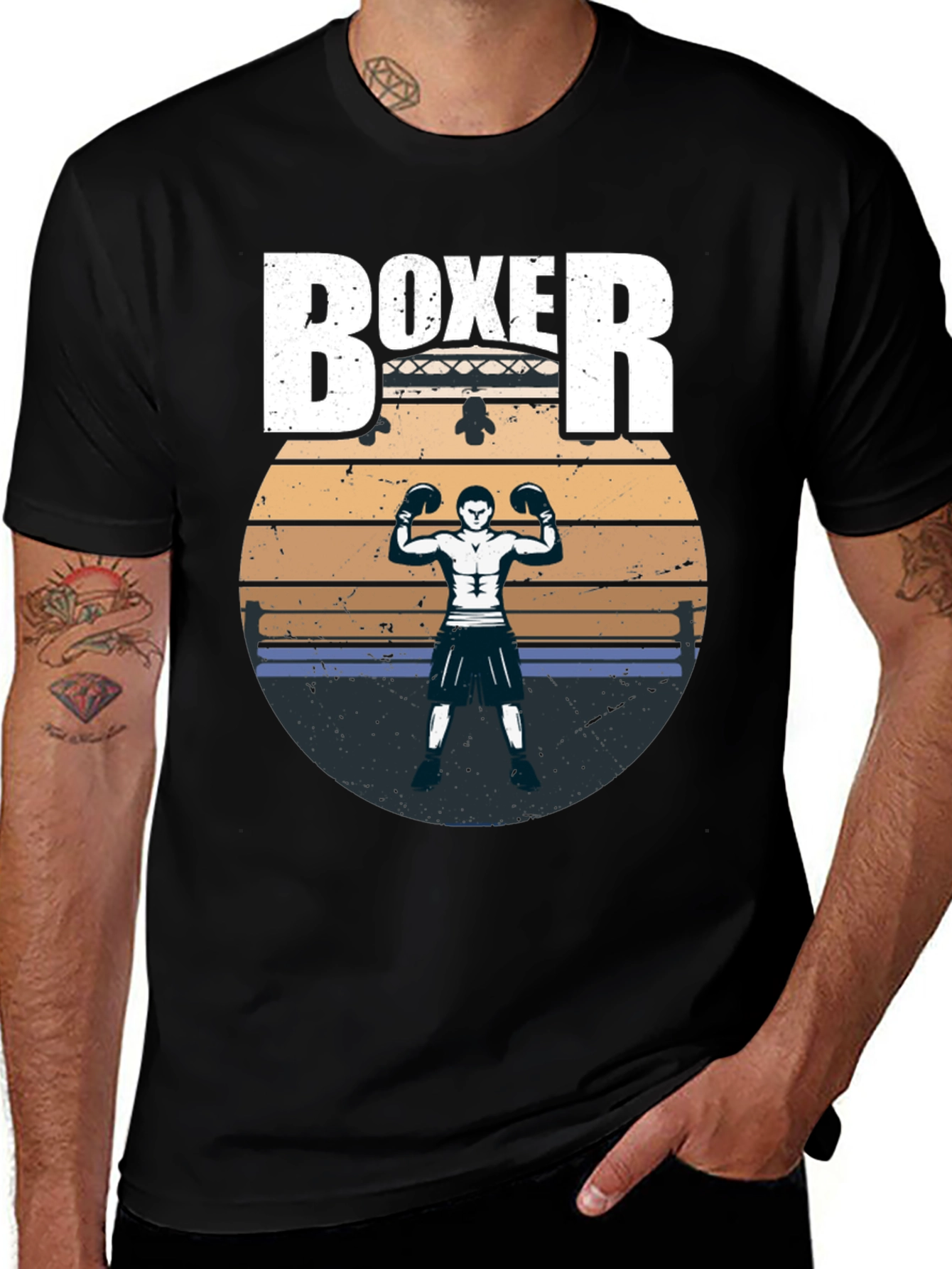 Variant 18 of Vintage Boxer Graphic Tee - Black Cotton Blend