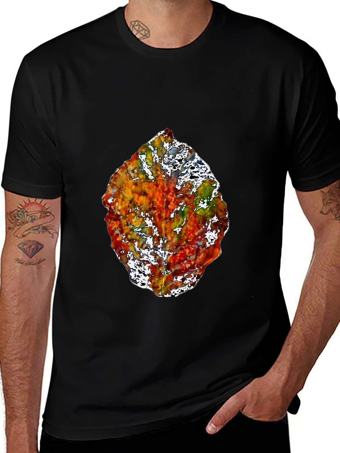 Variant 9 of Abstract Leaf Graphic Black T-Shirt