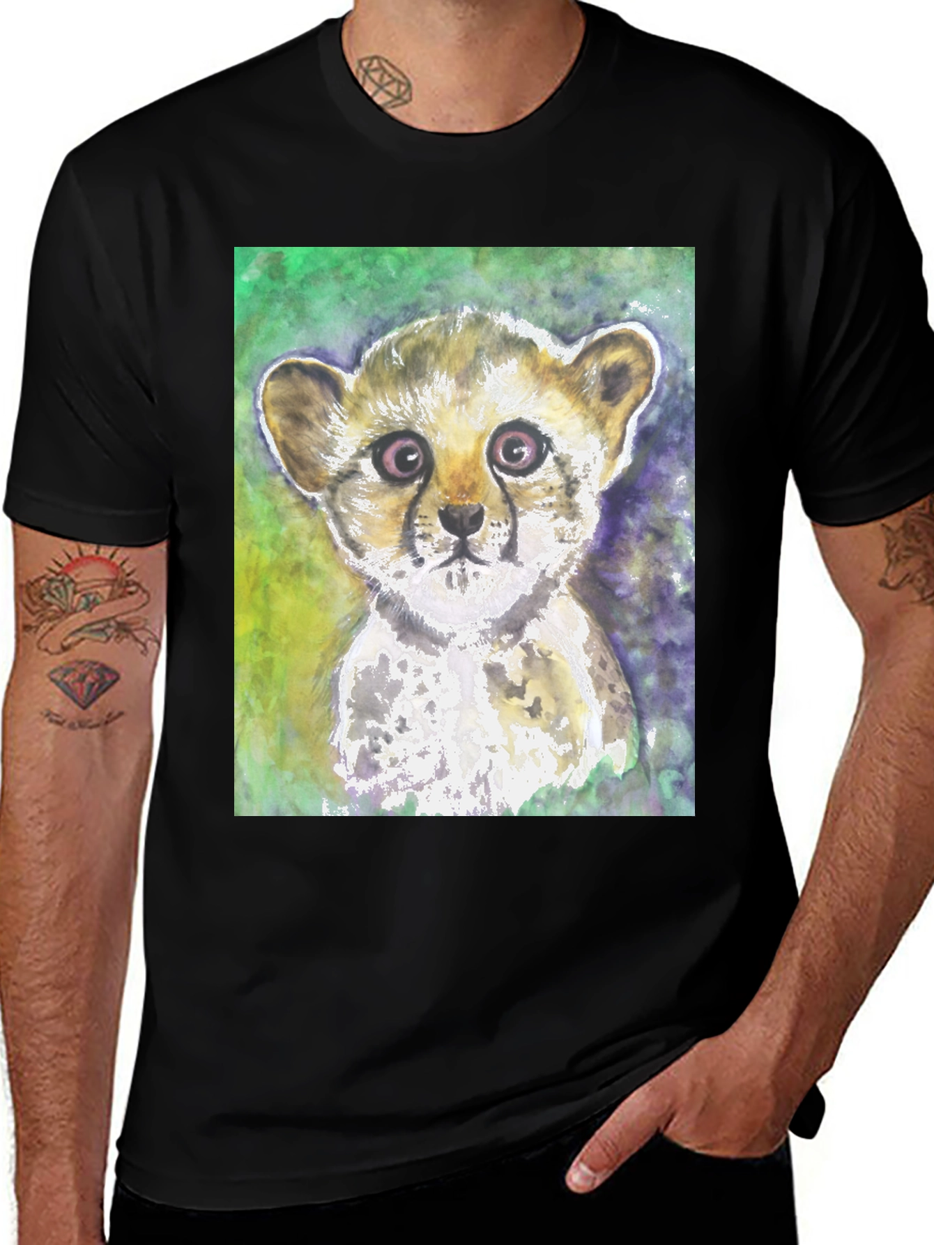 Variant 5 of Cheetah Cub Art Print T-Shirt - Black
