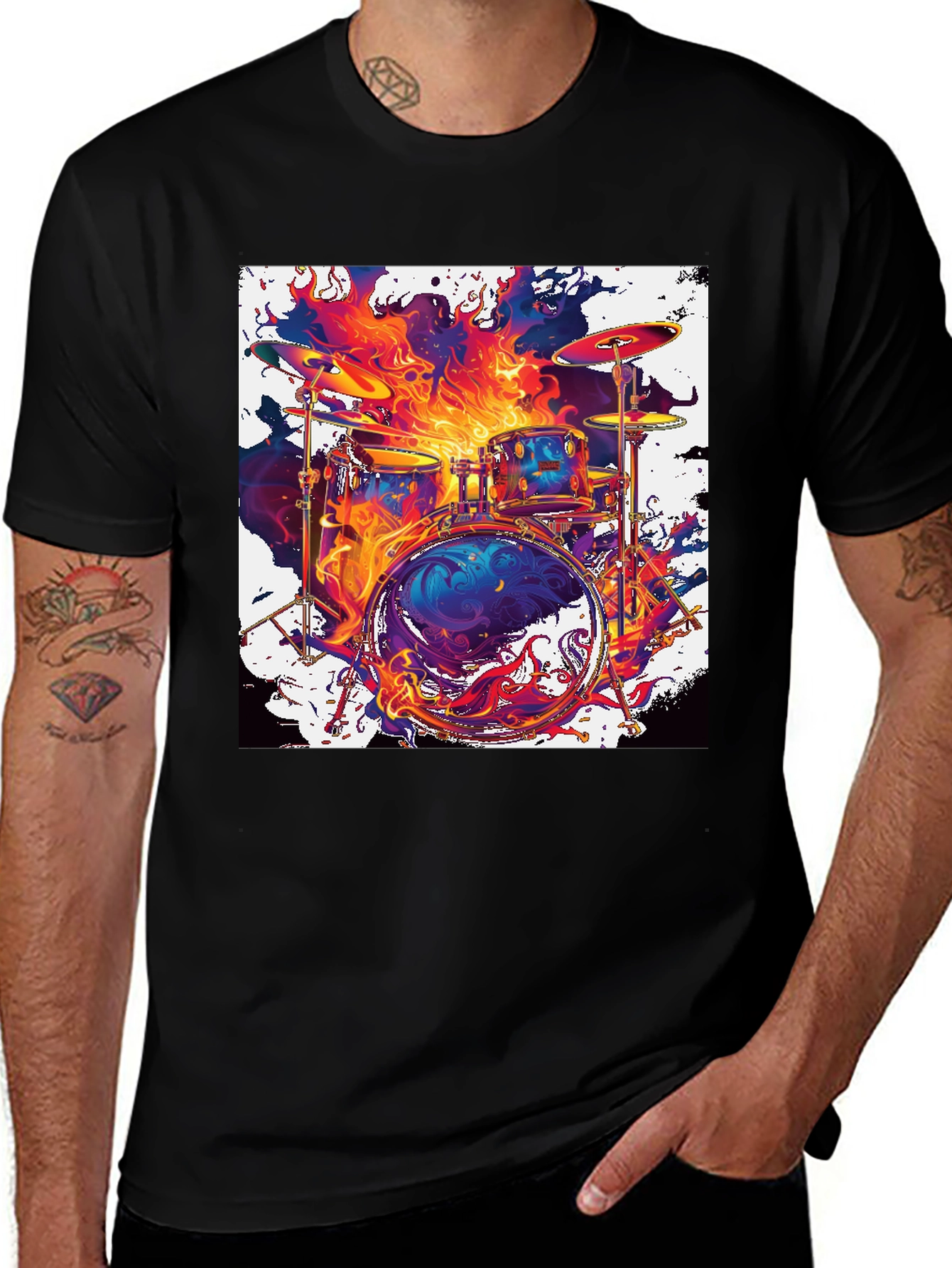 Variant 8 of Fiery Drum Set Graphic Tee - Unique Music Lover's T-Shirt