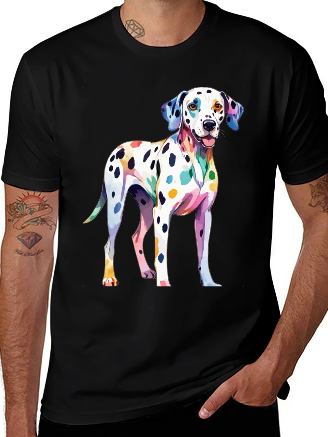 Colorful Dalmatian Graphic Tee - Unique Dog Lover Shirt