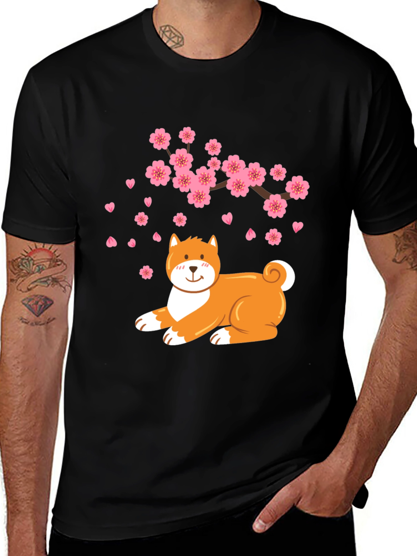 Sakura Shiba Inu Black T-Shirt