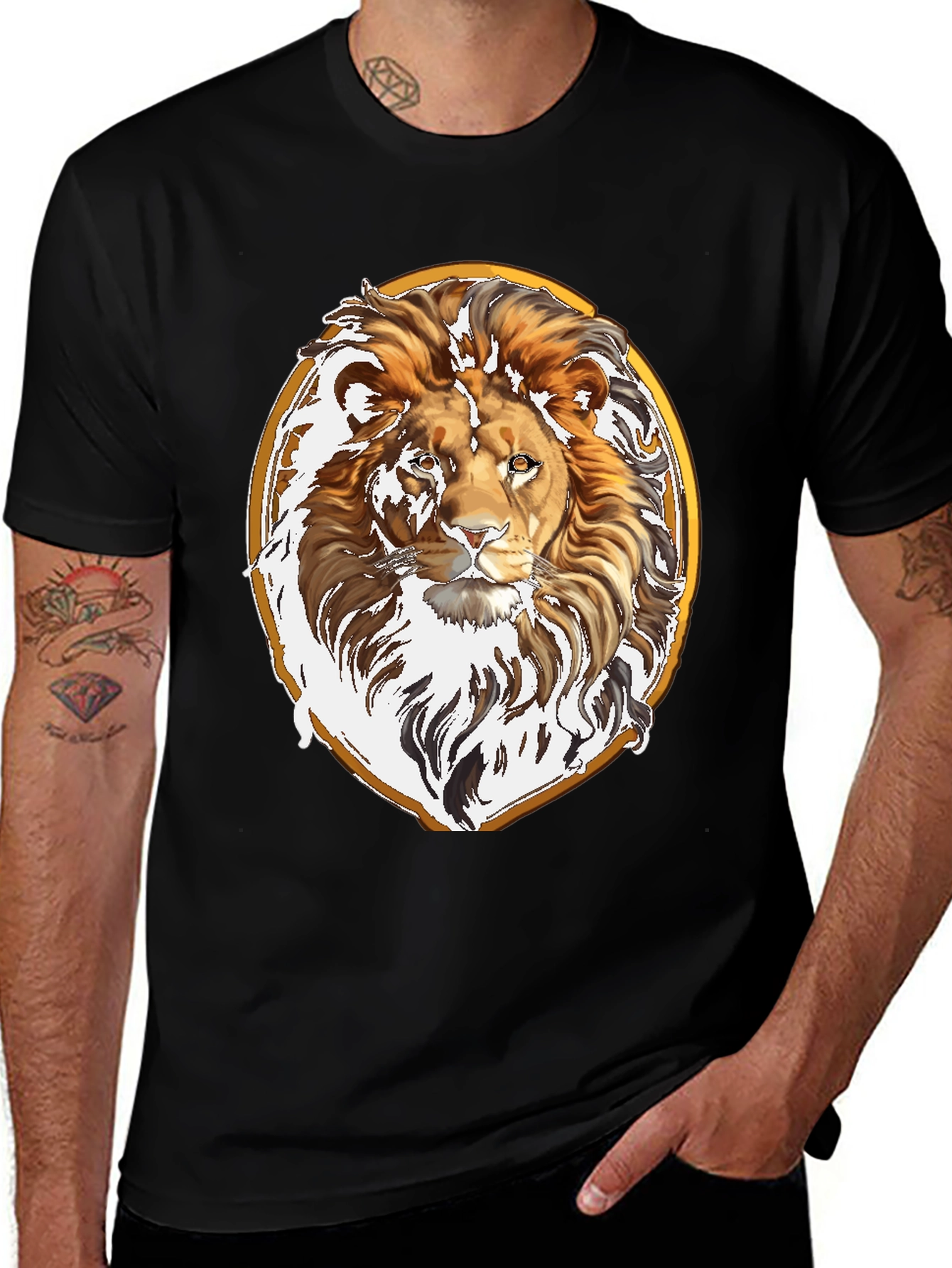 Variant 16 of Lion Head Graphic Tee - Black Cotton Shirt