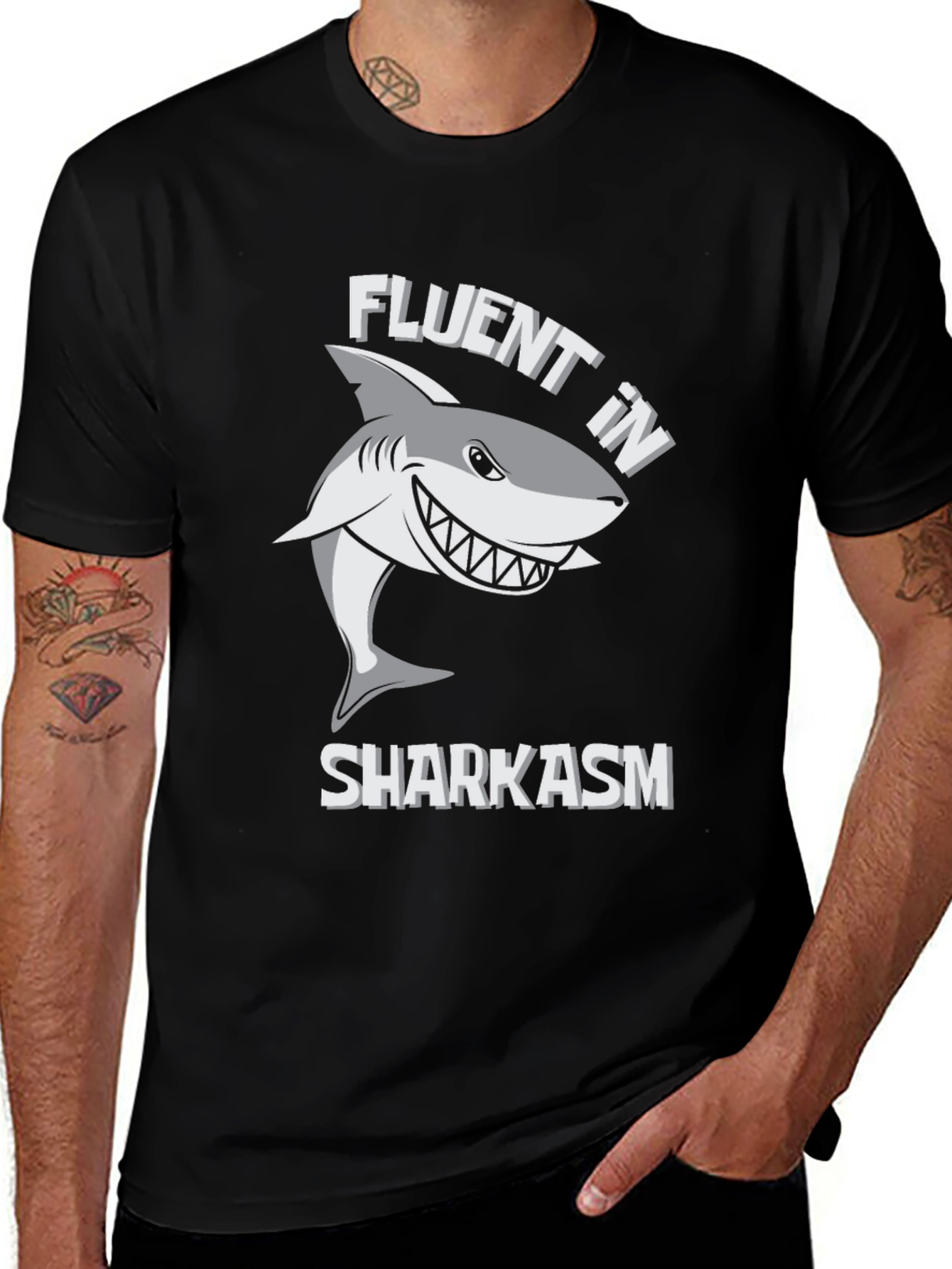 Variant 18 of Fluent in Sharkasm Graphic Tee - Funny Shark Design