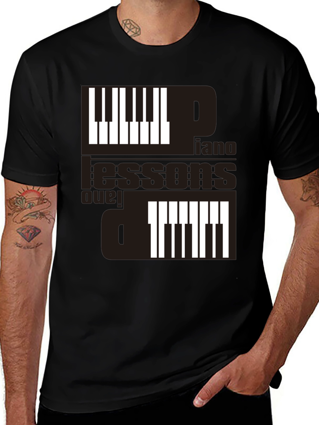 Variant 16 of Piano Lessons Graphic Tee - Black Cotton T-Shirt