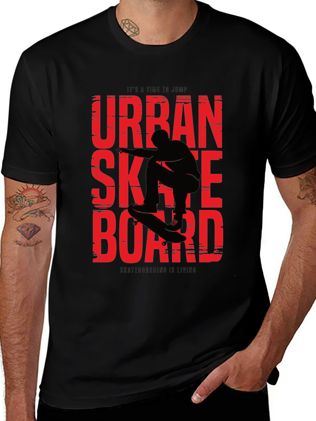 Variant 12 of Urban Skateboard Graphic Tee - Black Cotton Blend