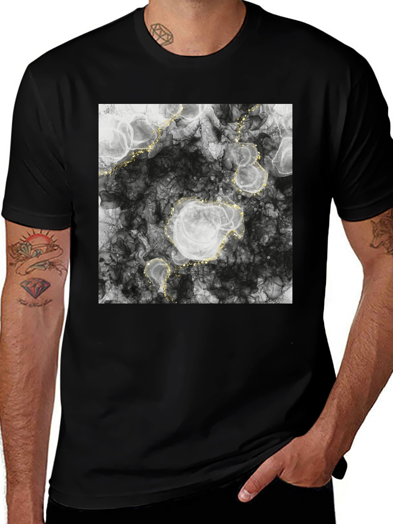 Variant 8 of Abstract Jellyfish Tee - Black Graphic T-Shirt