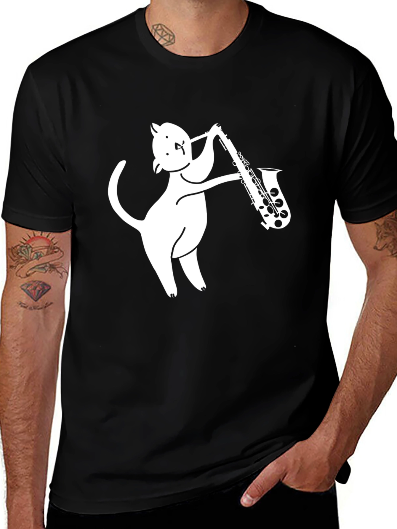 Variant 15 of Cat Saxophone Player Graphic Tee - Cool & Unique