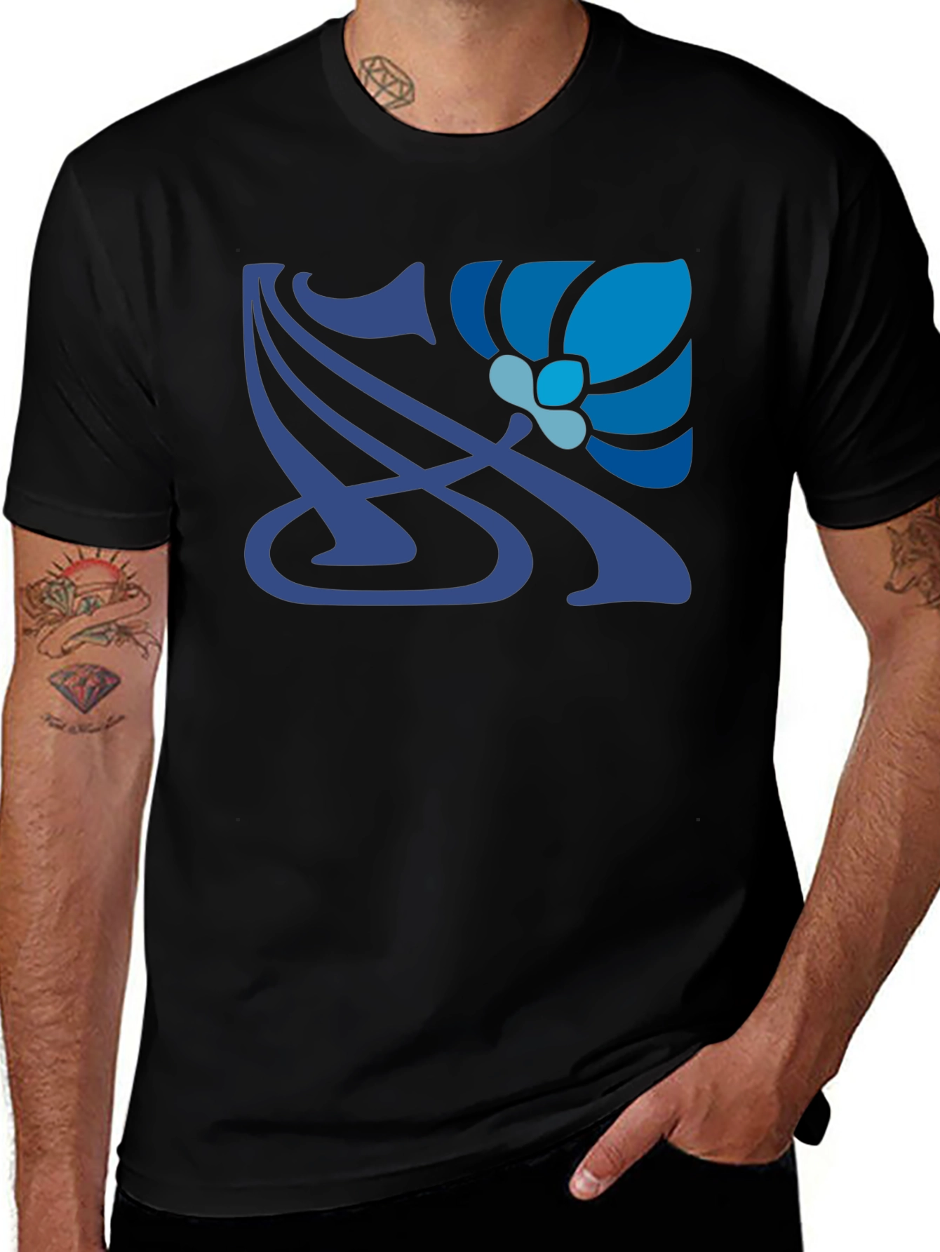 Variant 21 of Art Nouveau Floral T-Shirt - Stylish Blue Design