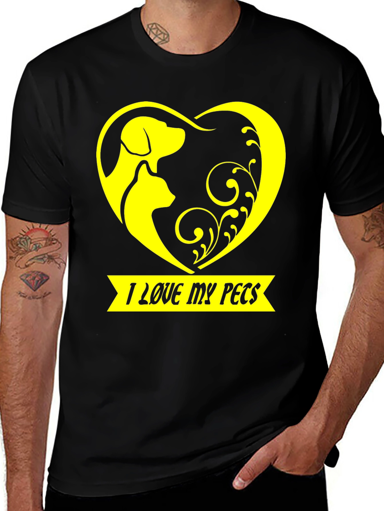 I Love My Pets T-Shirt - Dog & Cat Heart Design