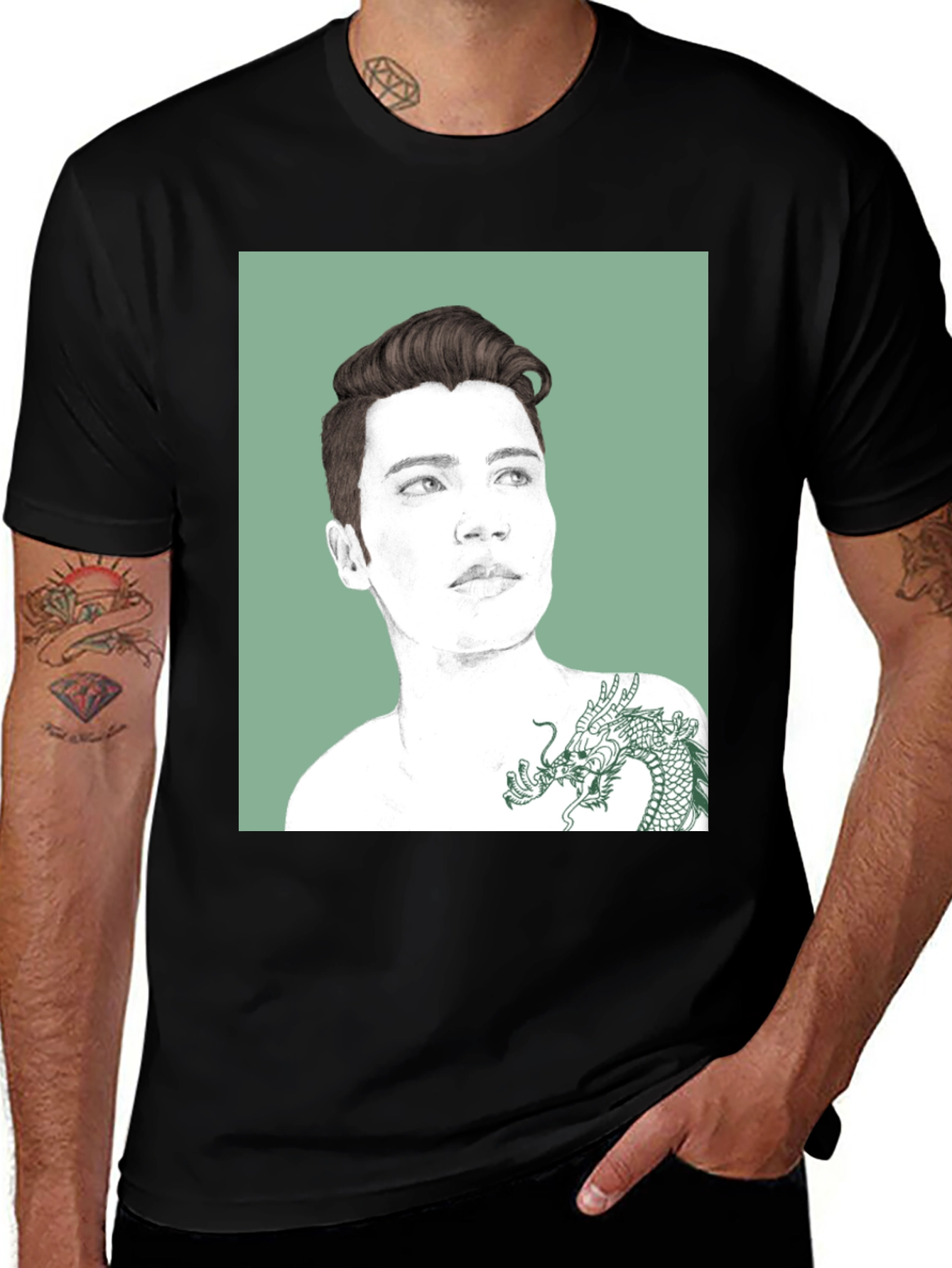 Variant 6 of Graphic Tee - Man Portrait with Dragon Tattoo