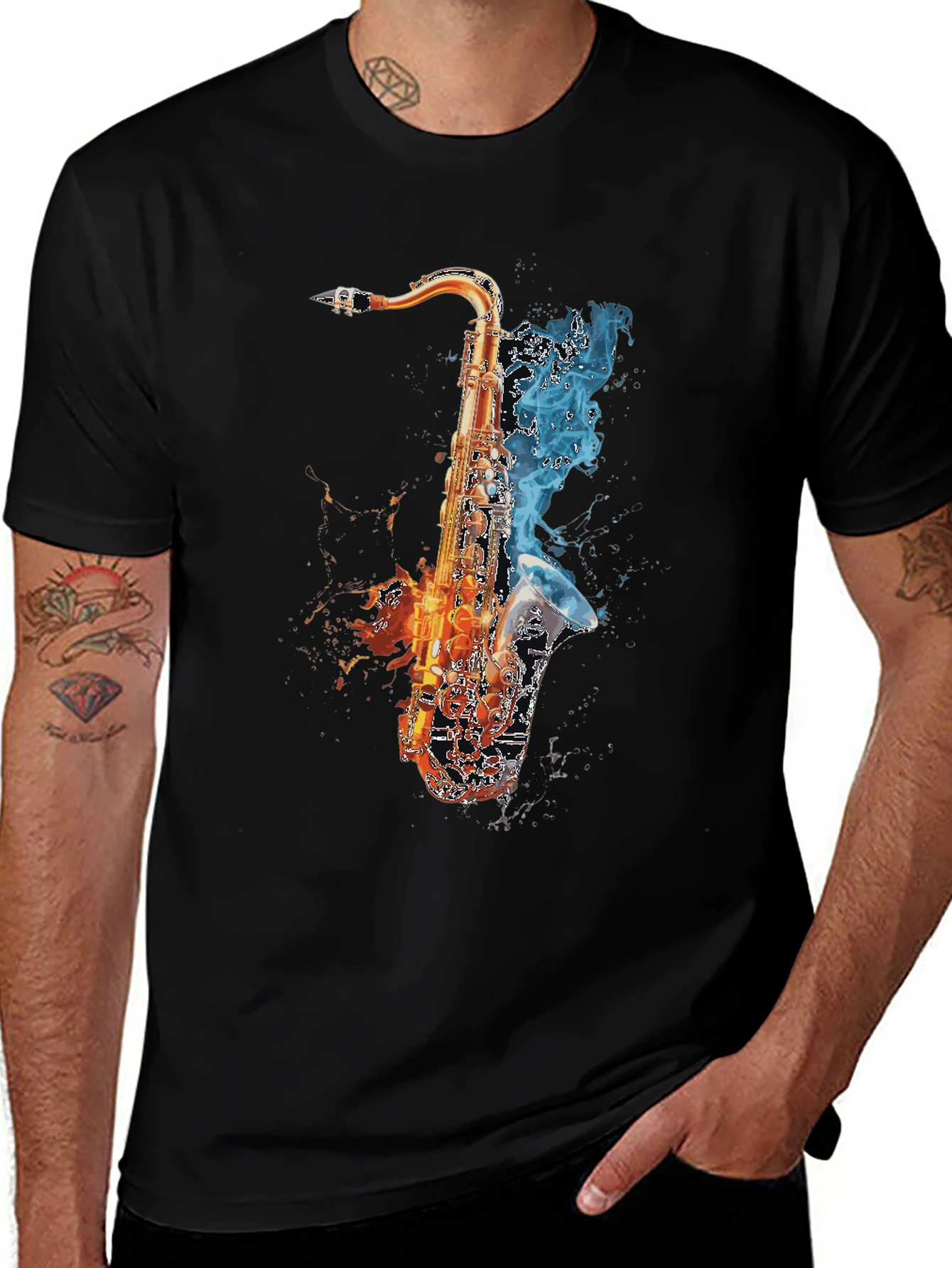 Variant 16 of Fiery Saxophone Graphic Tee - Musician's Delight