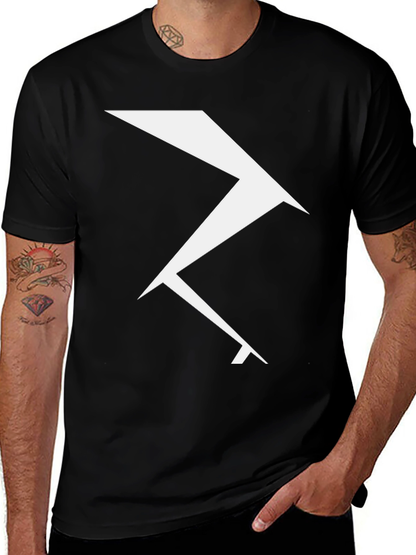 Variant 21 of Geometric Lightning Bolt Graphic Tee - Black