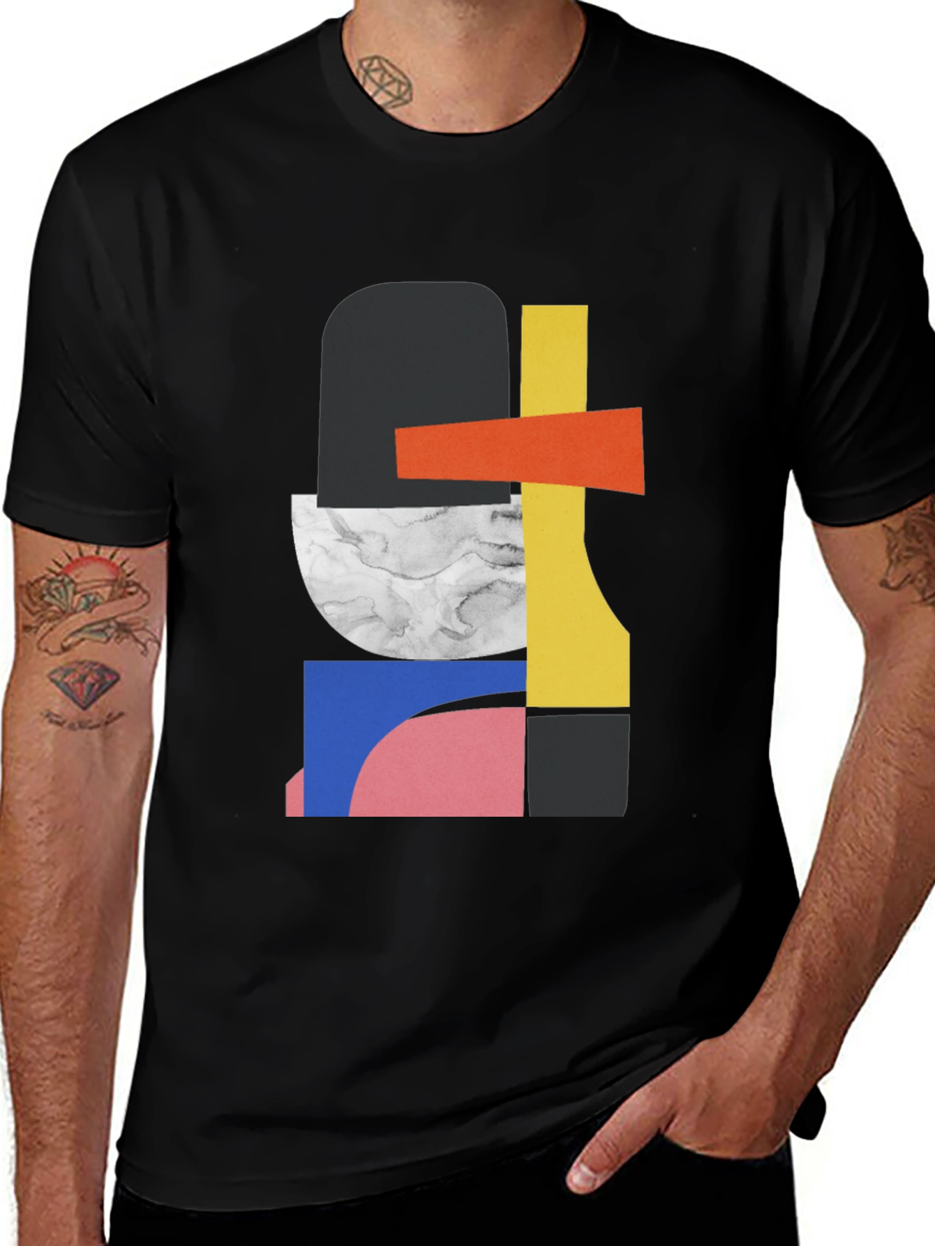 Black Abstract Geometric Graphic Tee - Modern Art Style main image