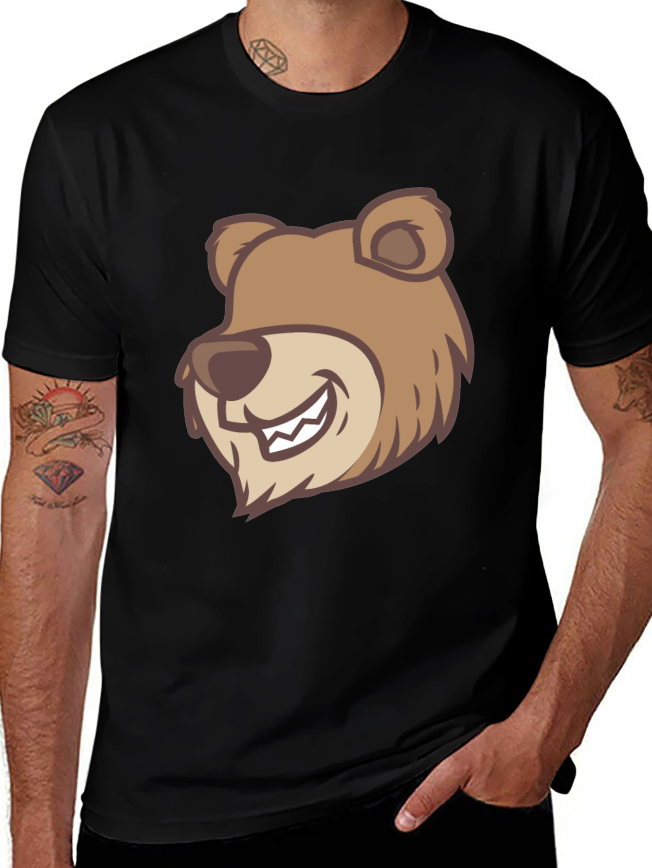 Variant 21 of Cartoon Bear Graphic T-Shirt - Black