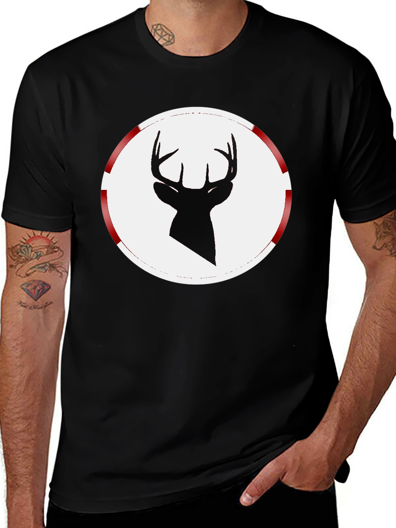 Variant 14 of Deer Silhouette Graphic Tee - Black Cotton Blend