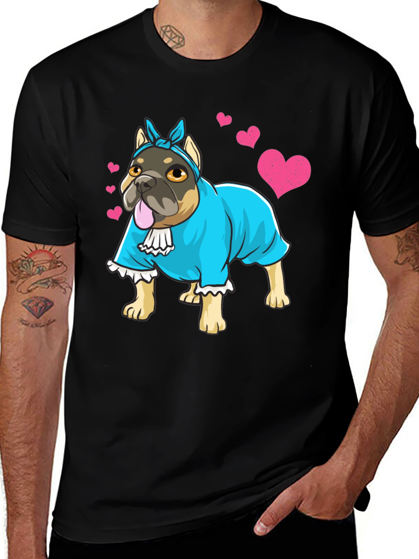 Dog Lover T-Shirt - Bulldog in Dress