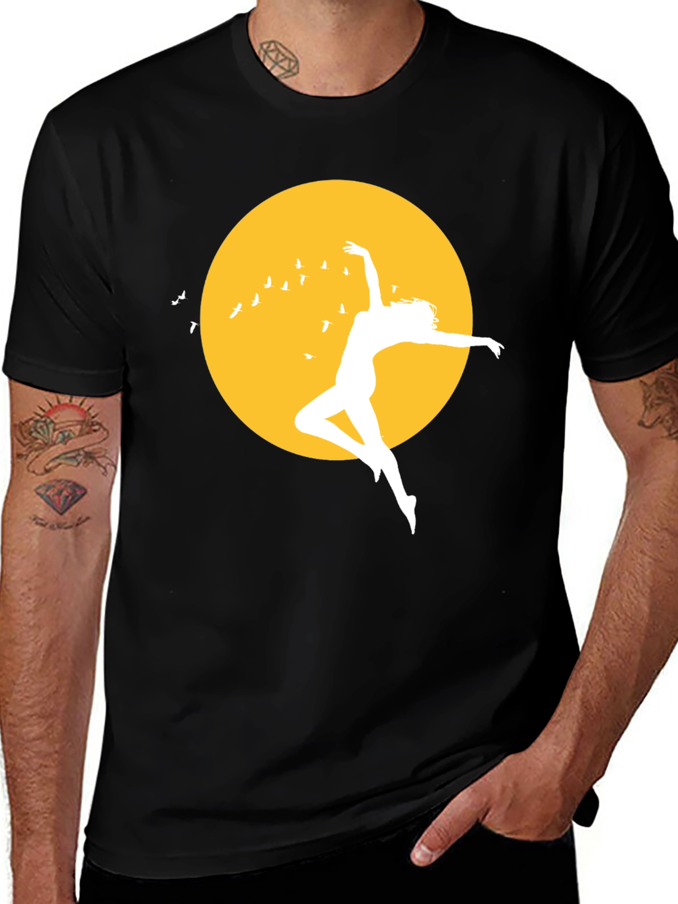 Variant 24 of Dance with the Moon Graphic Tee - Black Cotton Blend