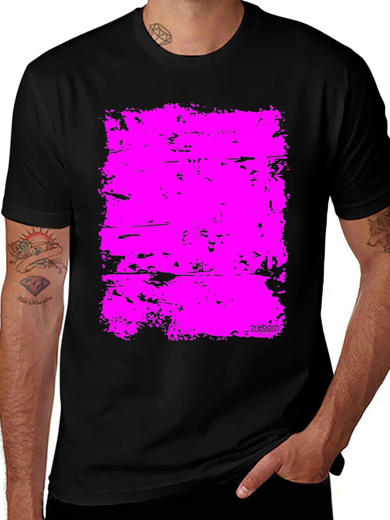 Variant 12 of Bold Pink Abstract Graphic Black T-Shirt