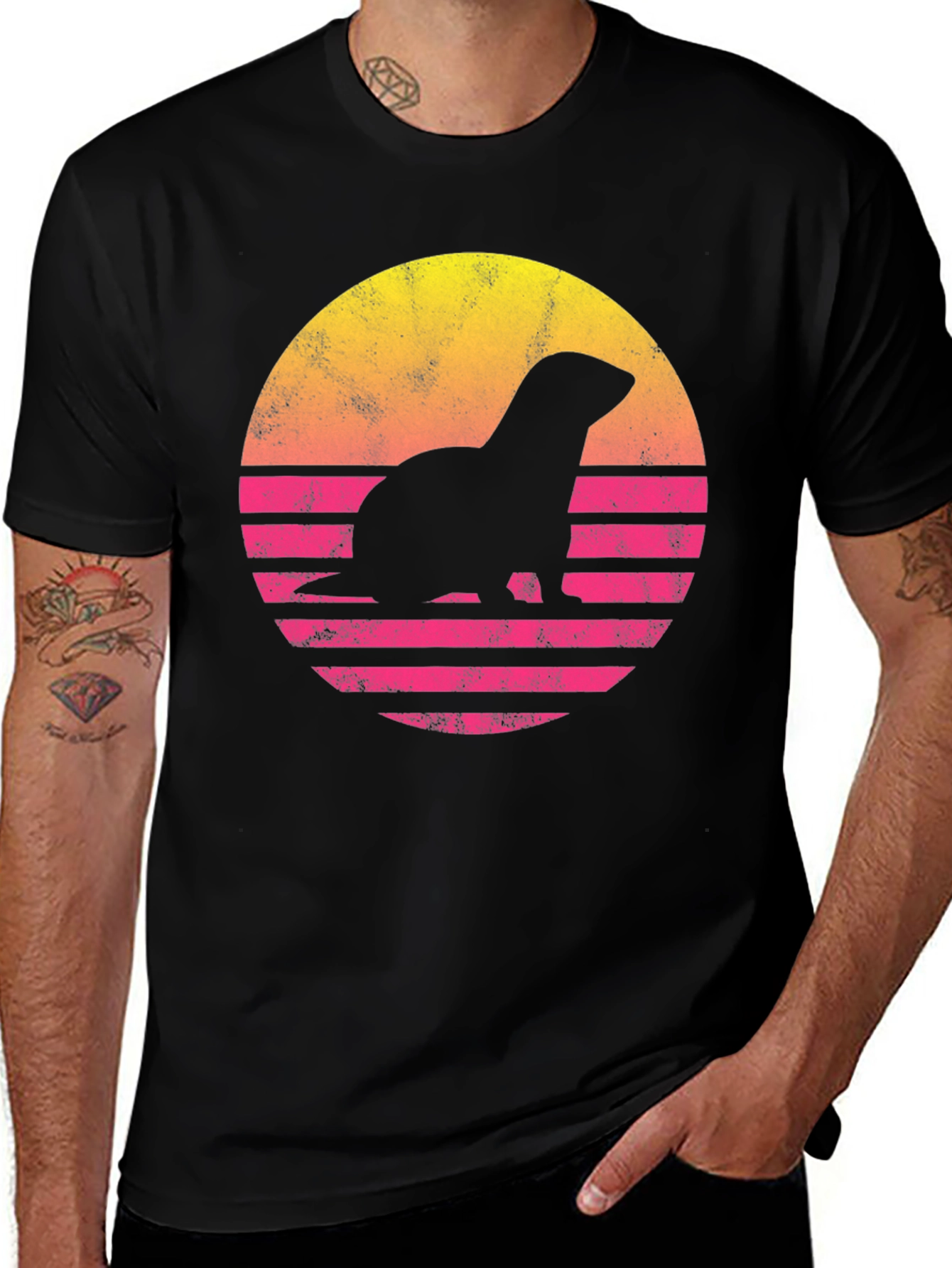 Variant 28 of Retro Ferret Sunset Graphic T-Shirt