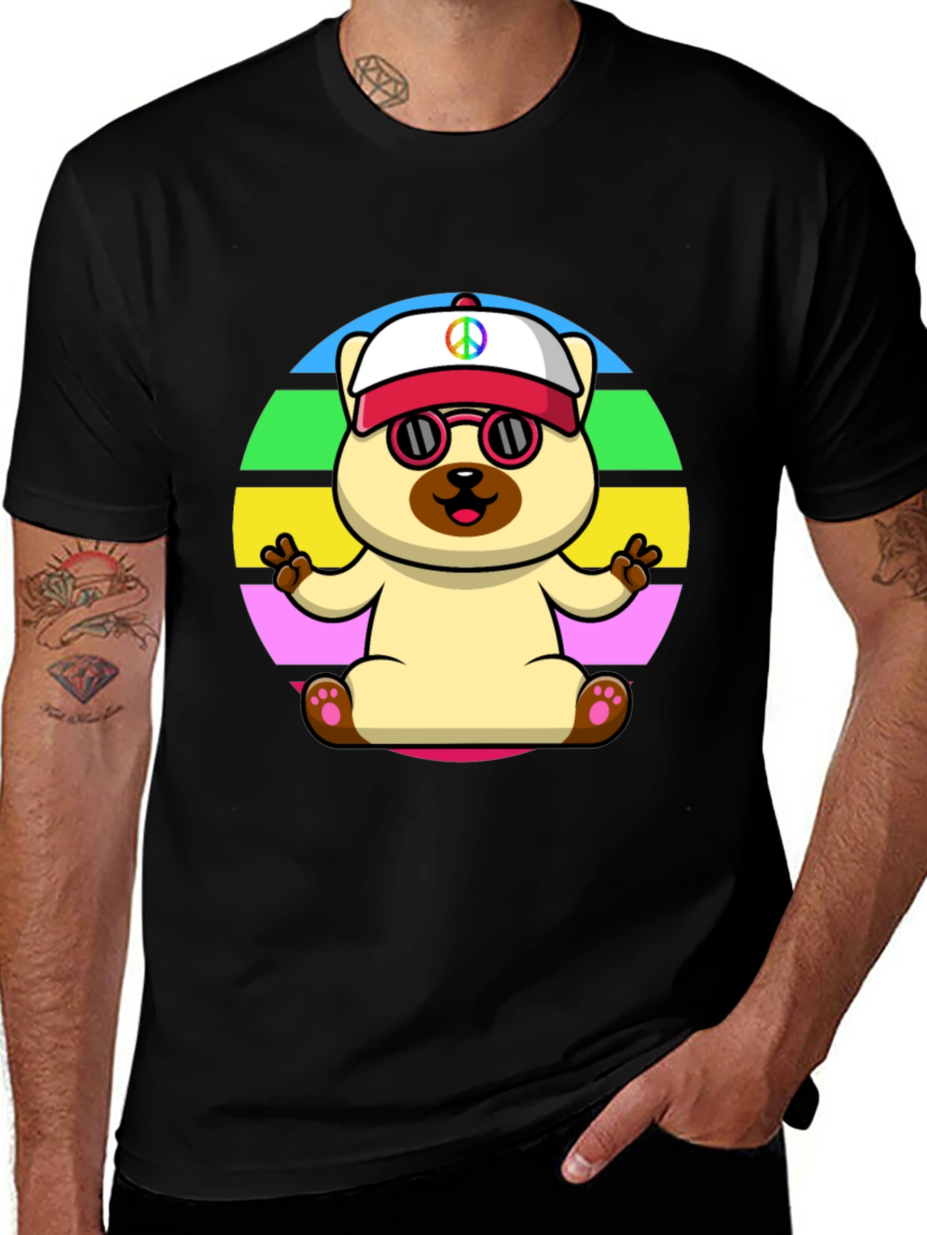 Variant 7 of Peaceful Pup Graphic Tee - Retro Style
