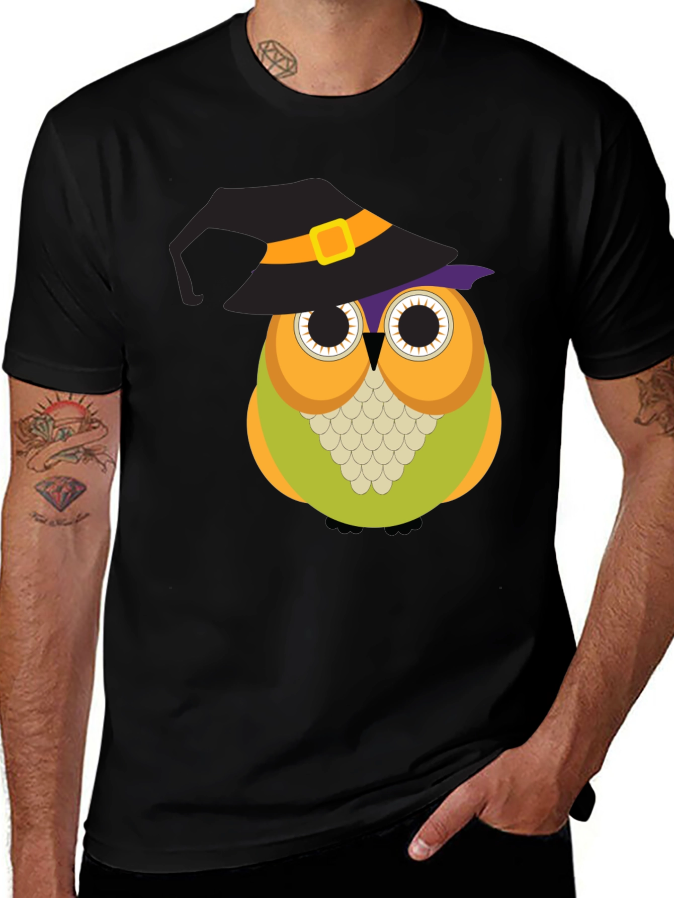 Variant 3 of Halloween Owl T-Shirt - Witch Hat Design