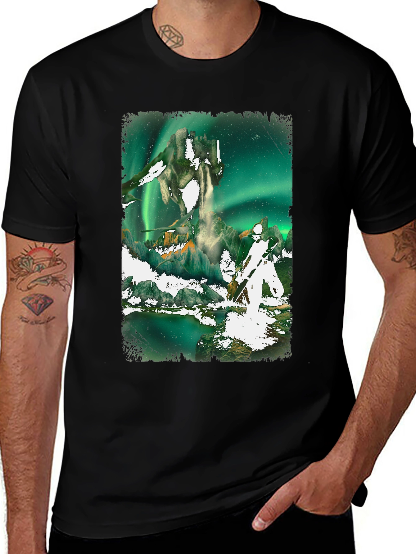 Variant 11 of Aurora Borealis Fantasy Graphic Tee - Black