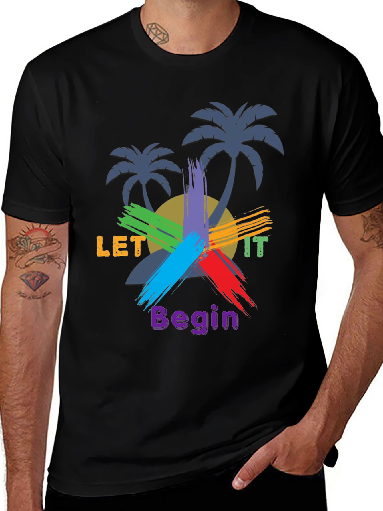 Variant 23 of Let It Begin Graphic Tee | Tropical Palm Tree Design