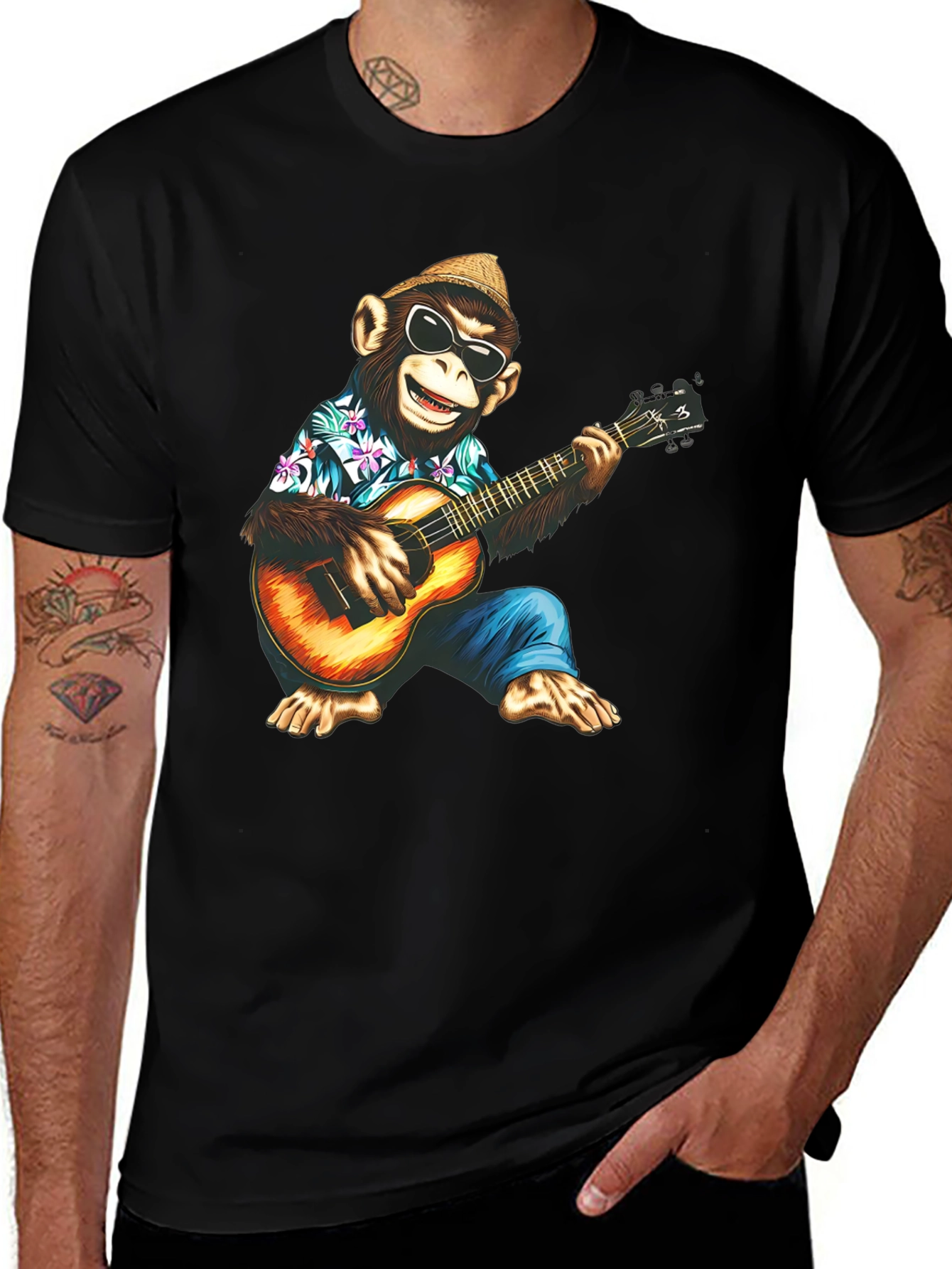 Variant 26 of Monkey Guitarist Graphic Tee - Black