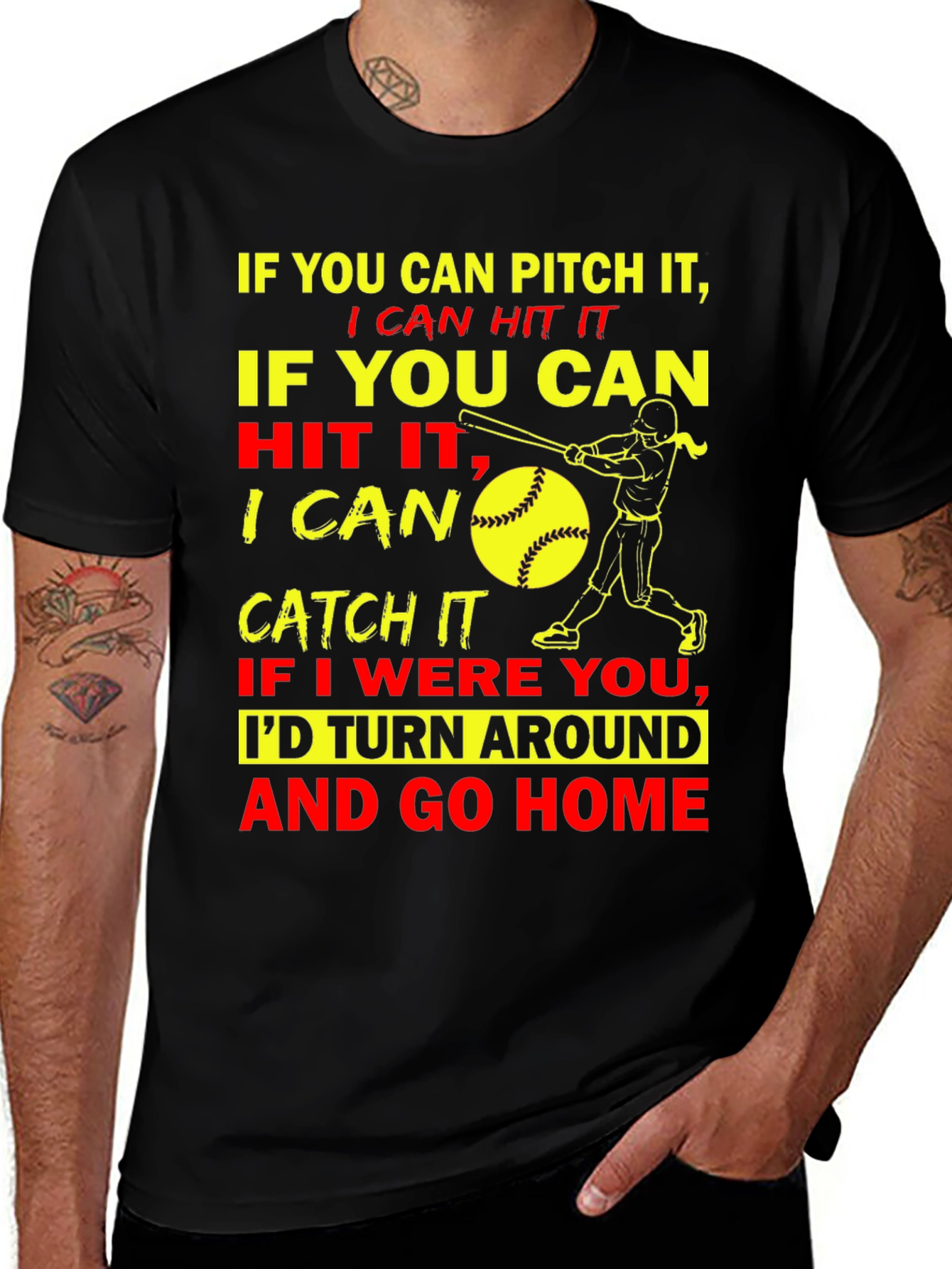 Variant 3 of Funny Softball Graphic T-Shirt - Pitch Hit Catch