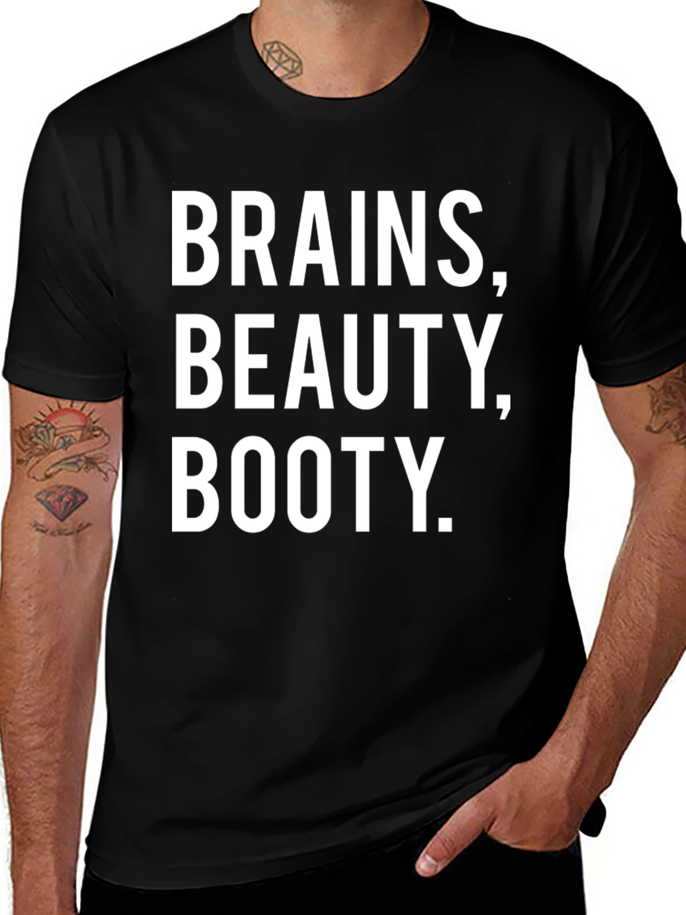 Variant 19 of Brains Beauty Booty T-Shirt - Humorous Graphic Tee