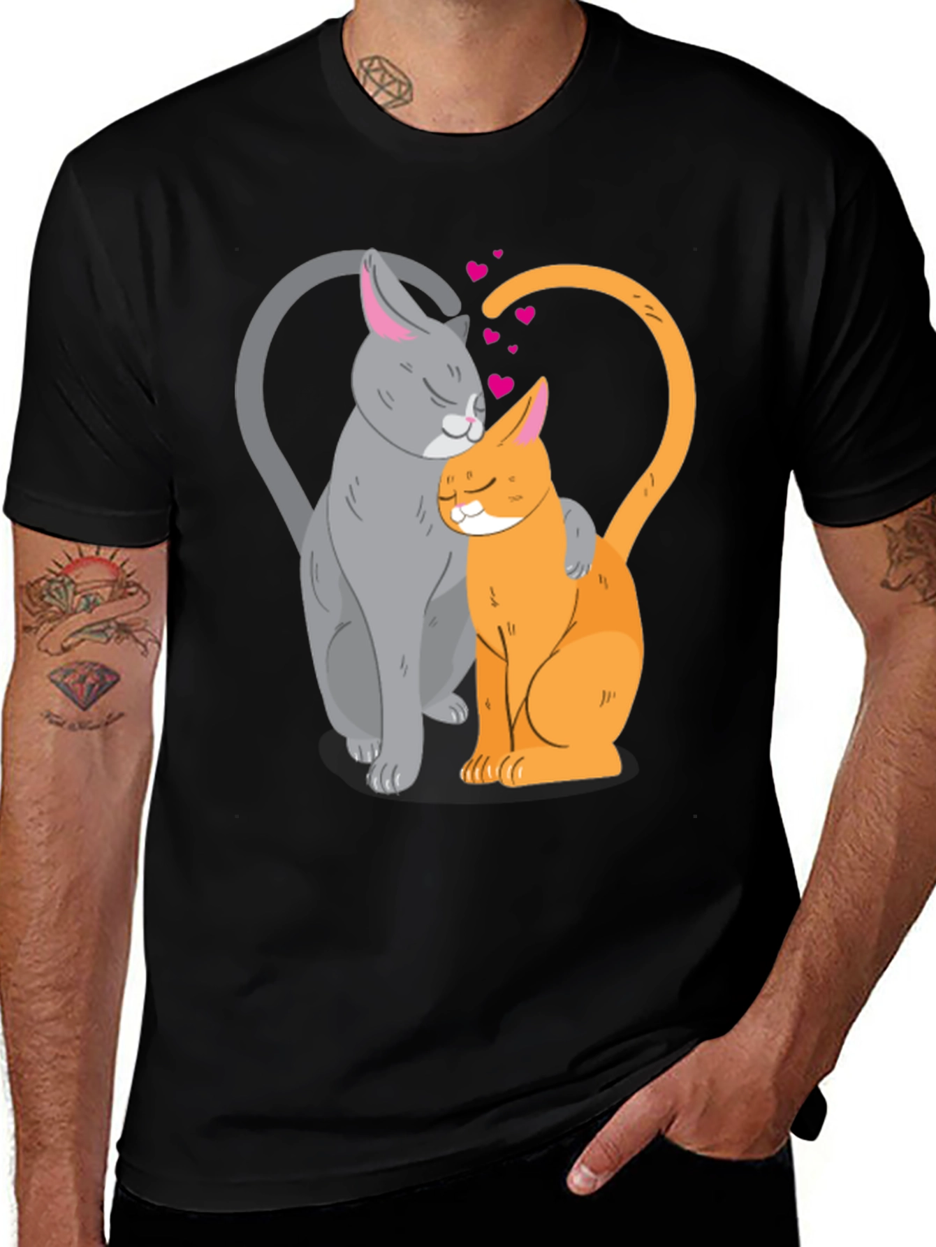 Variant 28 of Cute Cats in Love Graphic T-Shirt - Black