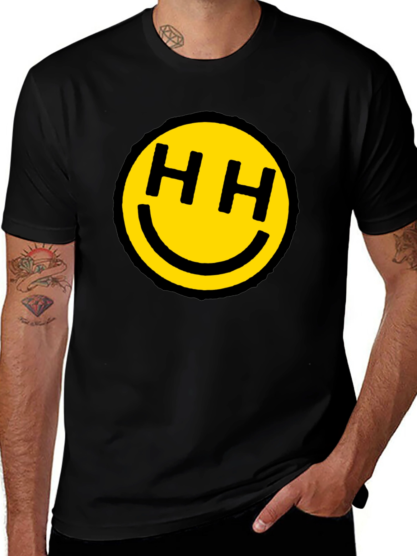 Variant 14 of Happy Face HH Graphic Tee - Black Cotton Blend