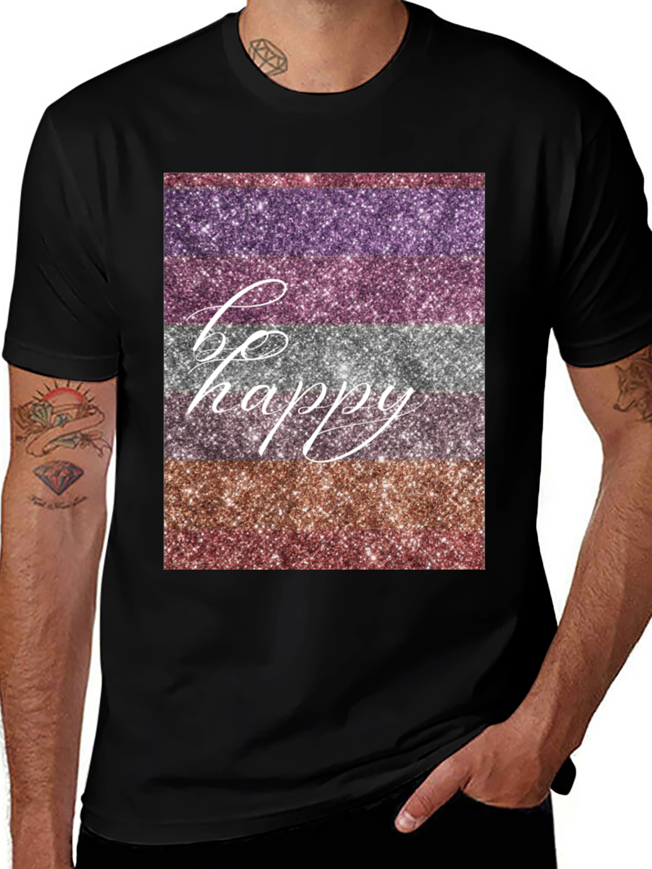 Variant 3 of Be Happy Glitter Stripe Graphic T-Shirt