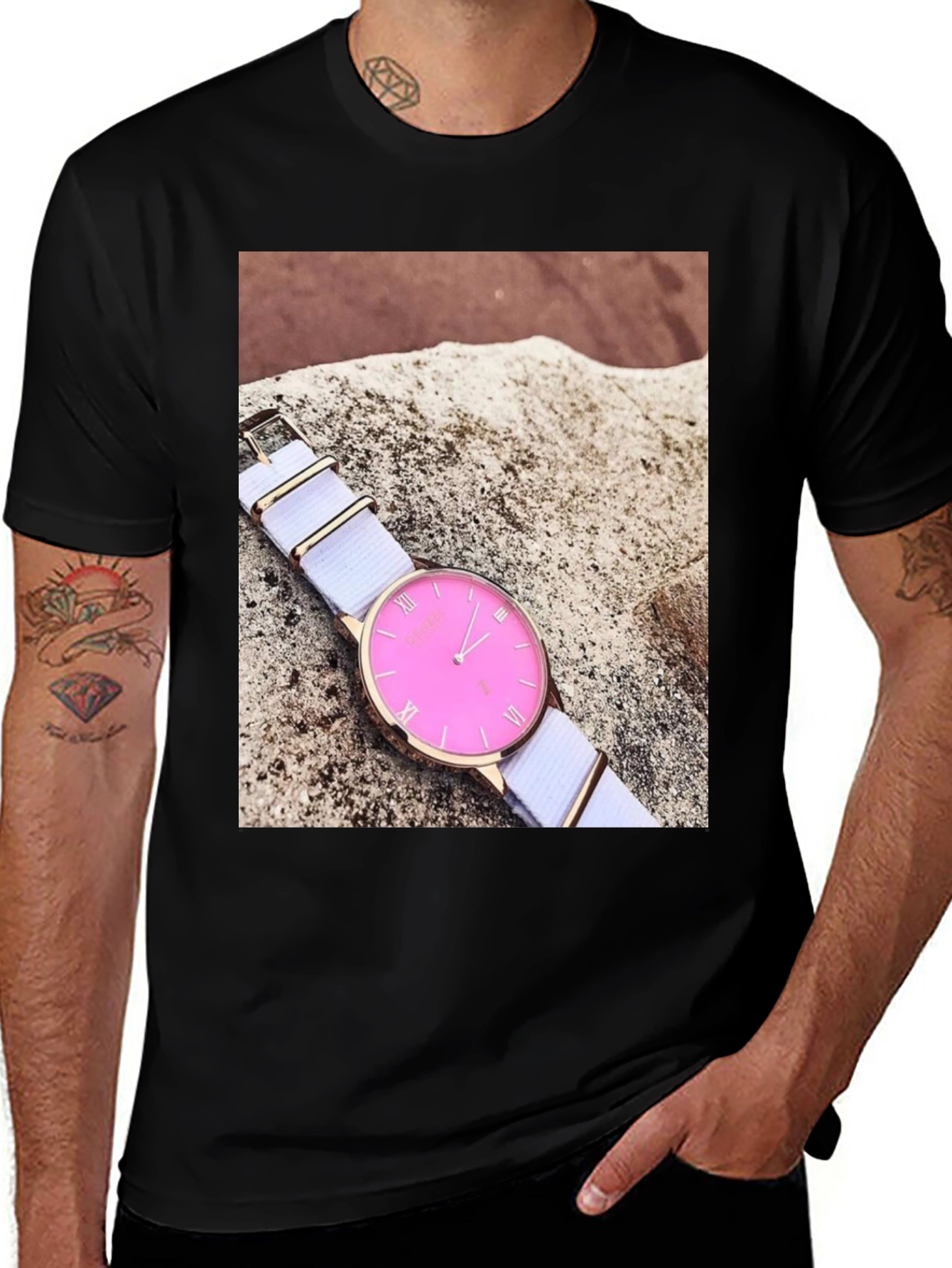 Variant 9 of Stylish Pink Watch Tee - Modern Timepiece Design