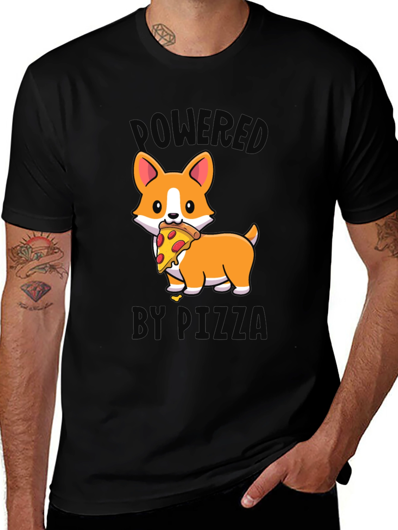 Variant 15 of Corgi Pizza T-Shirt - Powered by Pizza