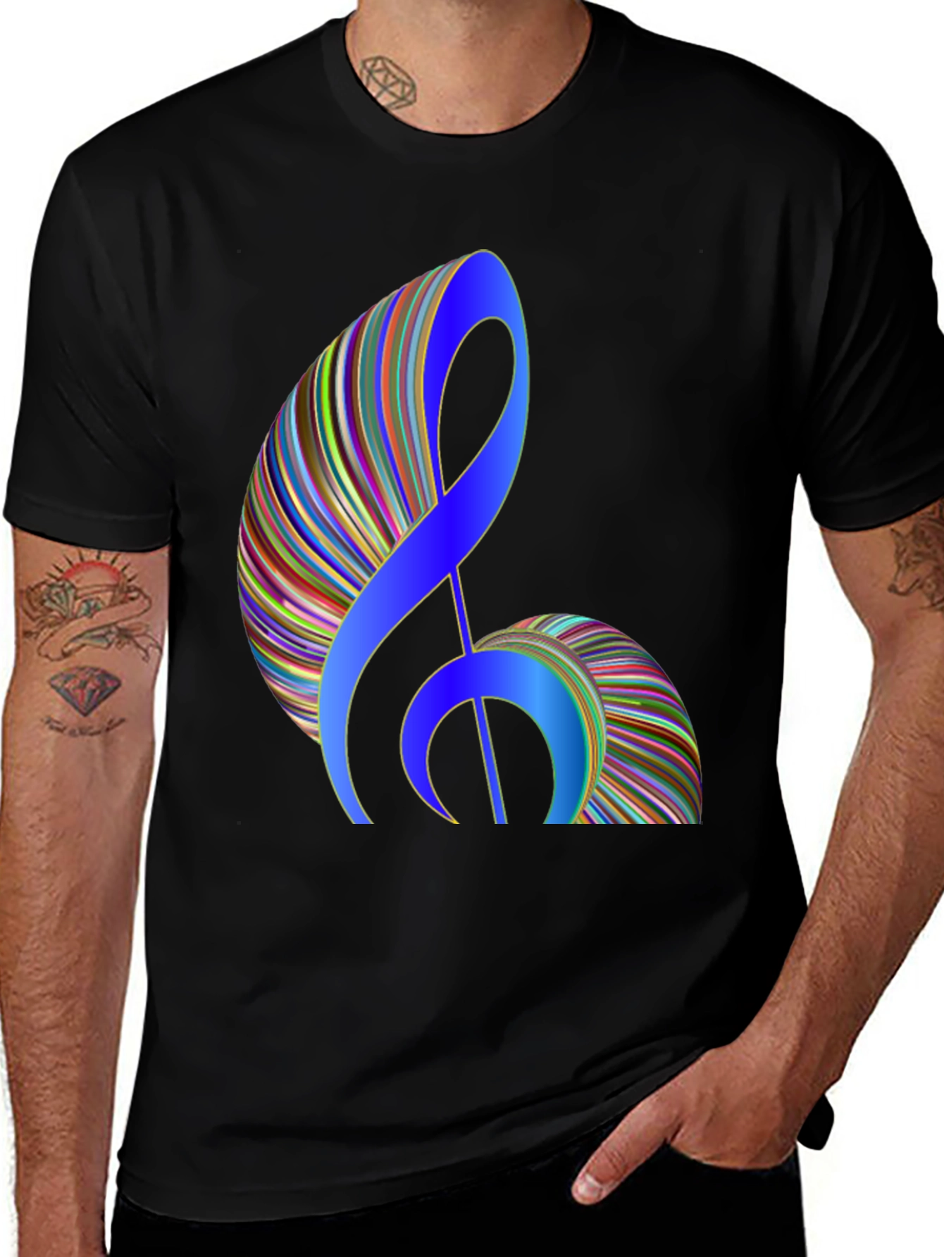 Variant 24 of Stylish Music Note Graphic Black T-Shirt