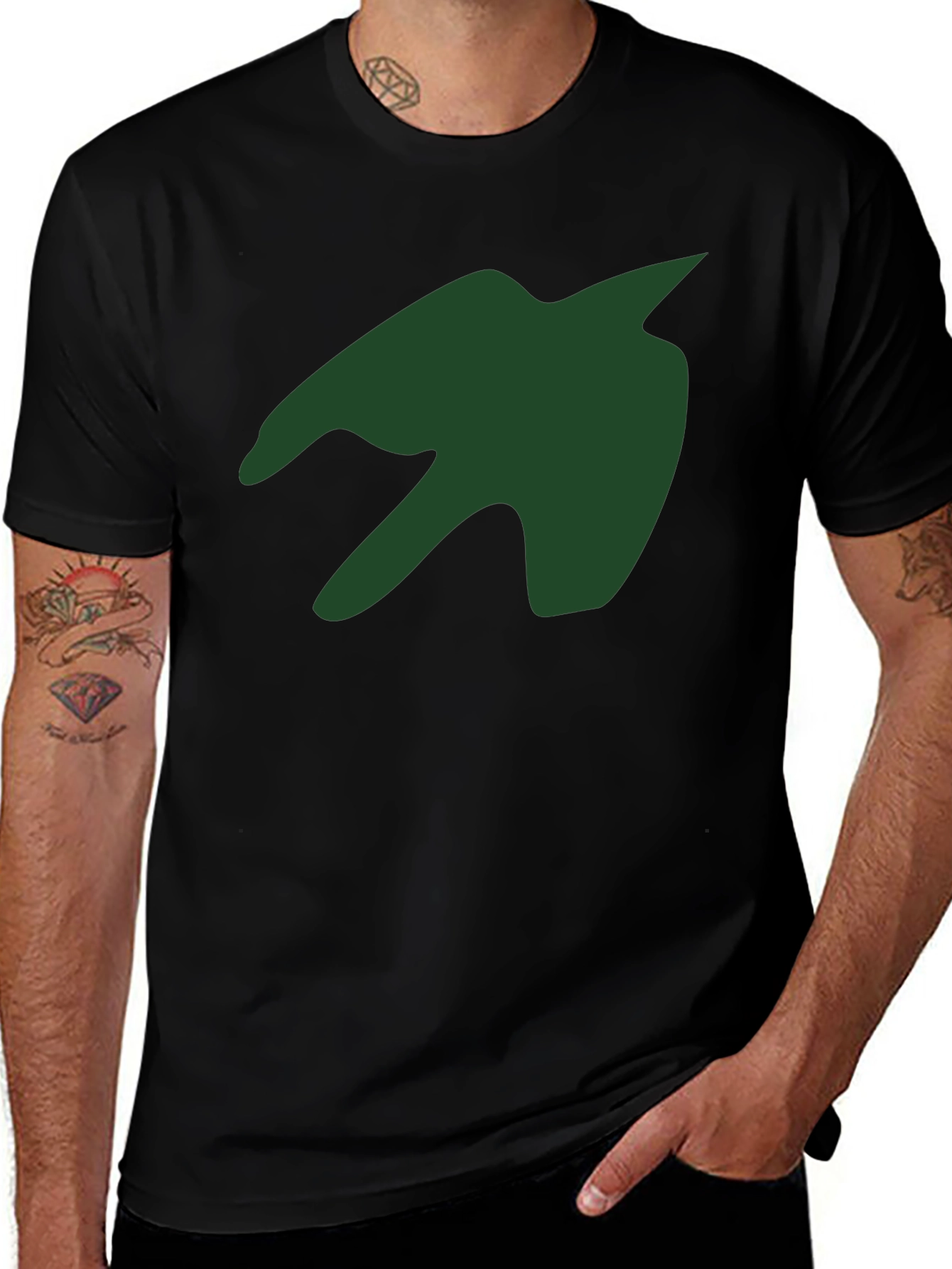 Variant 24 of Green Silhouette Graphic Print Black T-Shirt