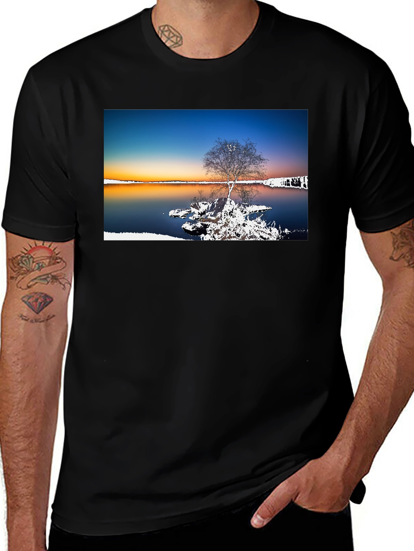 Variant 24 of Sunset Tree Graphic Black T-Shirt